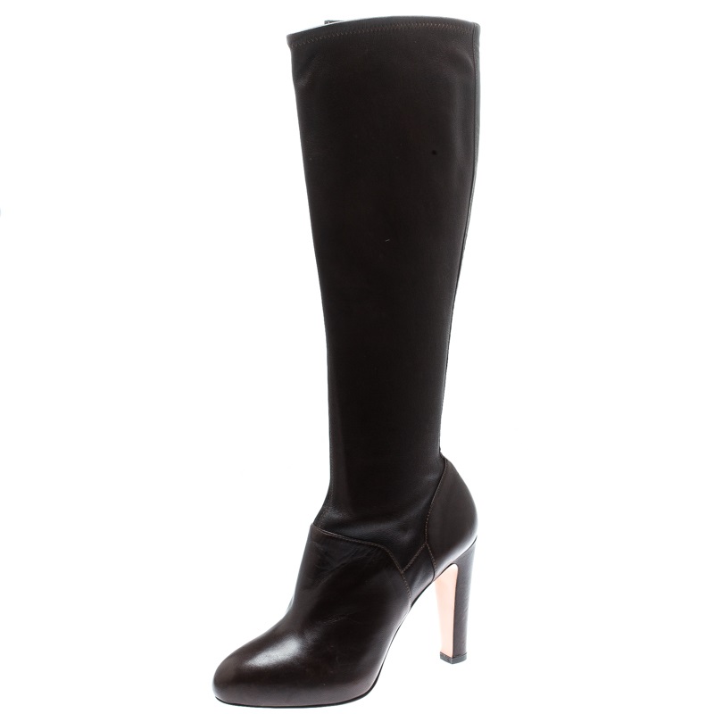Image of Gianvito Rossi Brown Leather Knee High Boots Size