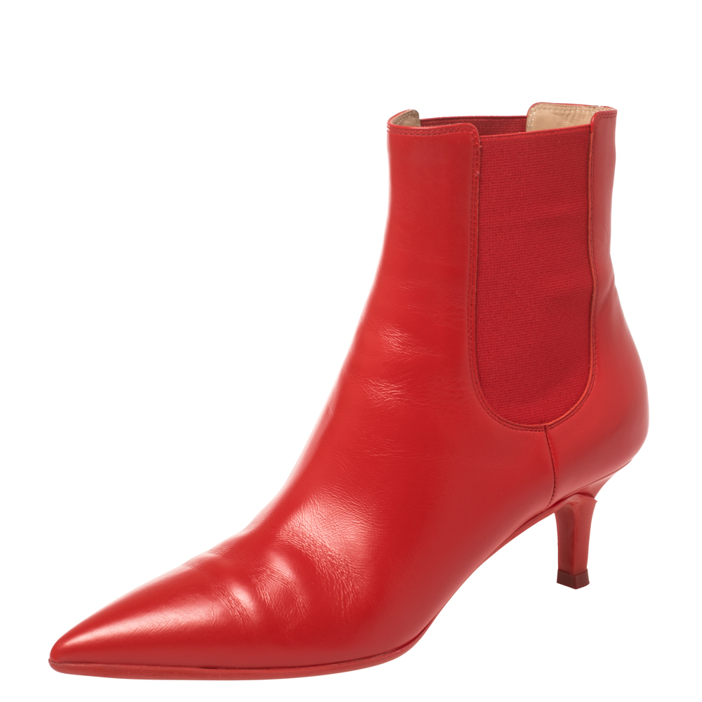 Gianvito Rossi Red Leather Ankle Boots Size 36.5