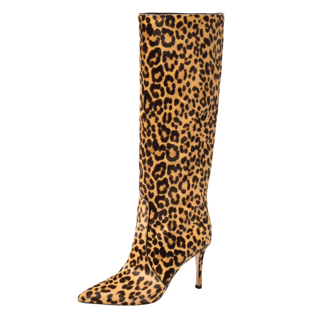 Gianvito rossi beige leopard print calfhair hunter boots size 36.5