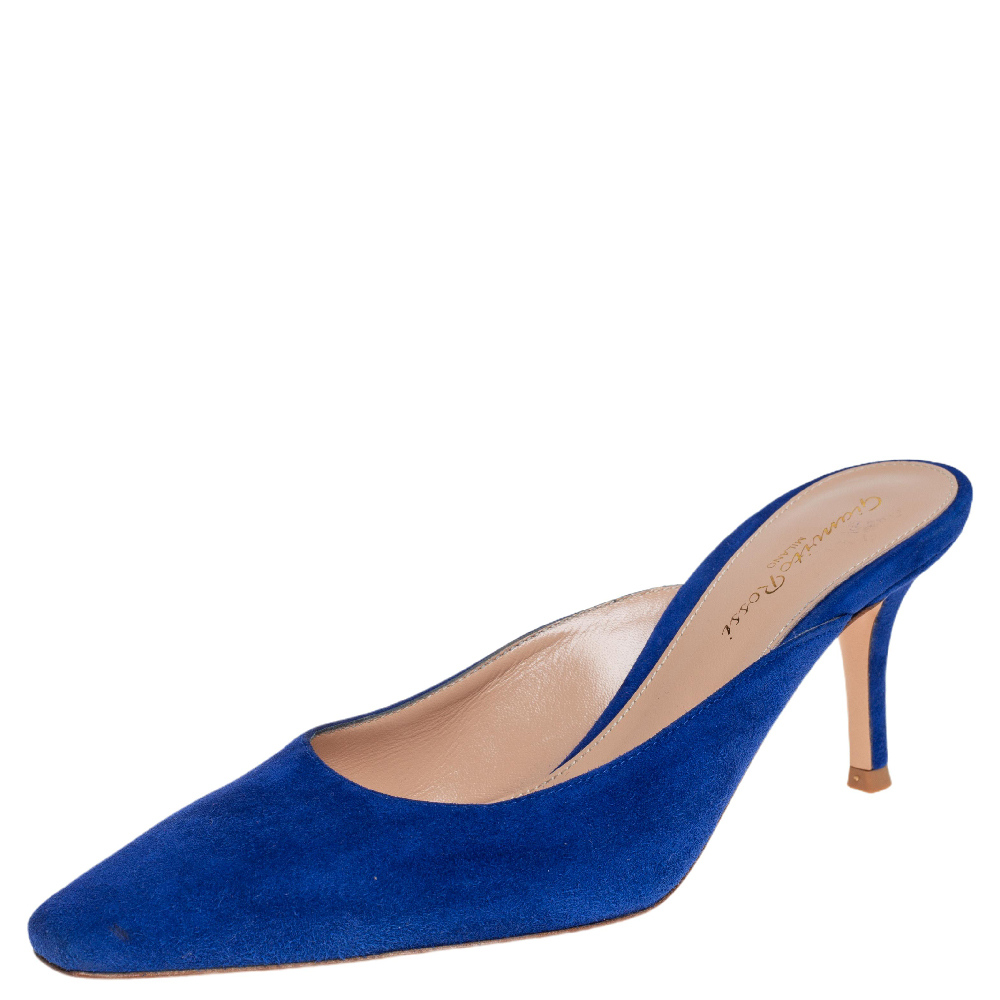 Gianvito Rossi Blue Suede Paige Mules Size 36