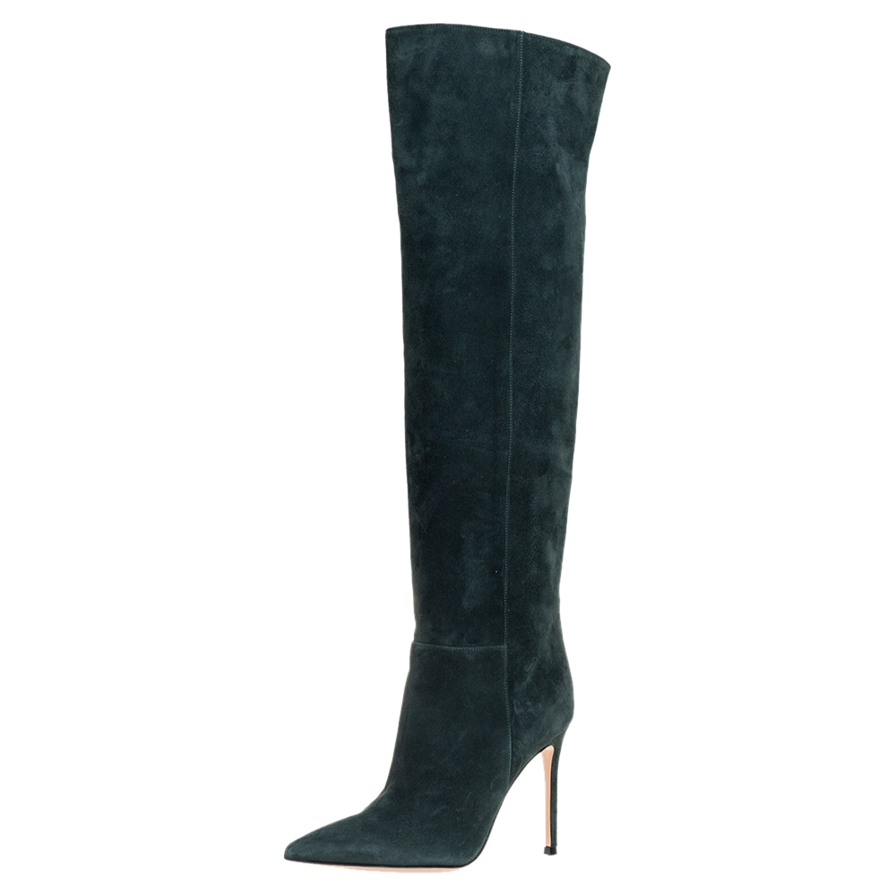Gianvito Rossi Green Suede Over The Knee Boots Size 36