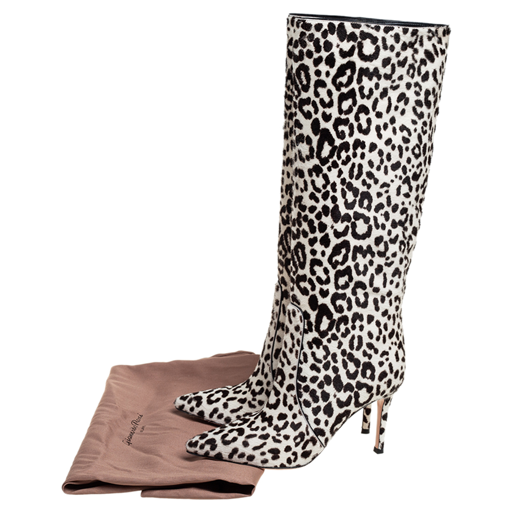 Gianvito Rossi White/Brown Calf Hair Knee Length Boots Size 36