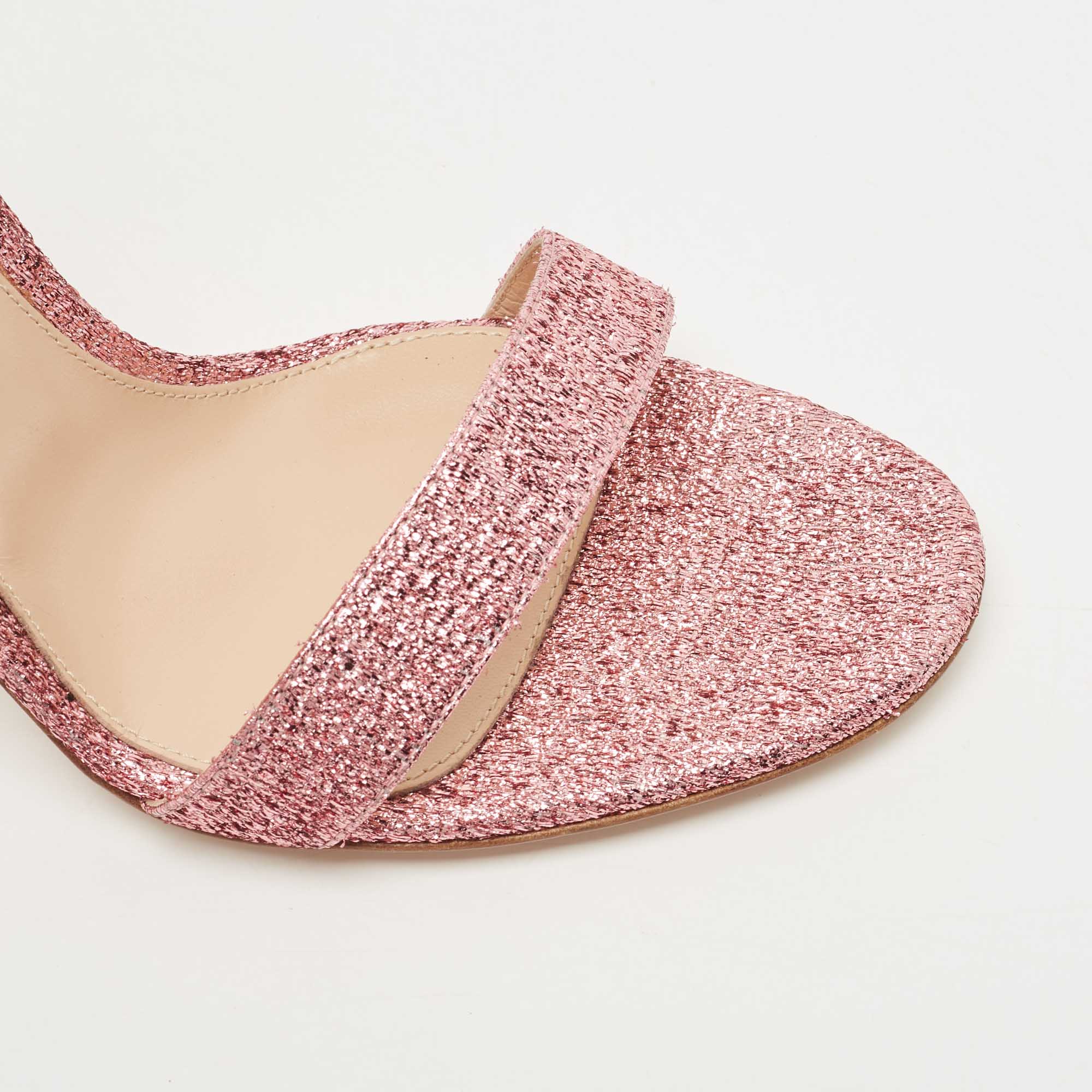 Gianvito Rossi Pink Glitter Portofino Ankle Strap Sandals Size 41