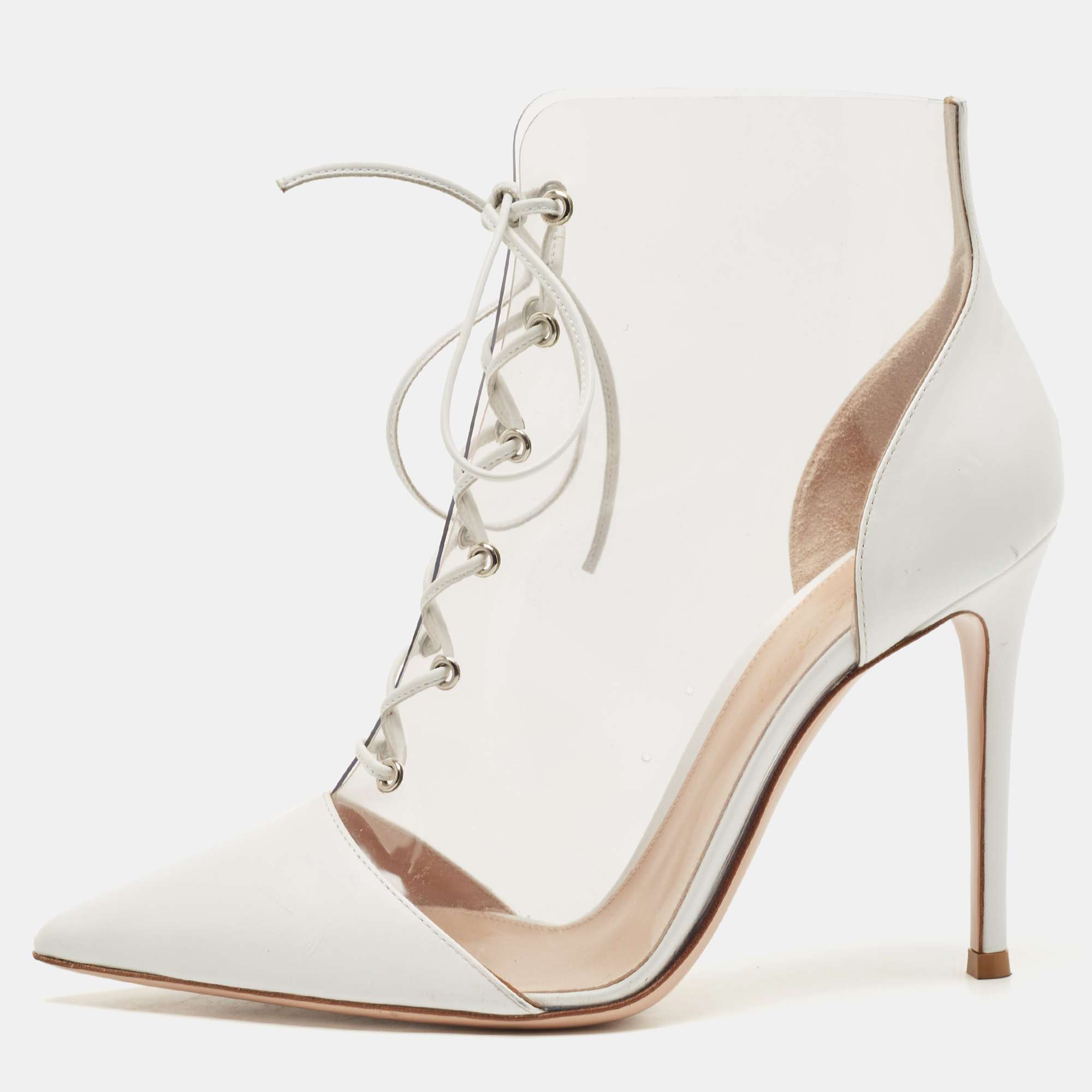 Gianvito Rossi White Leather And PVC Icon Ankle Booties Size 38.5