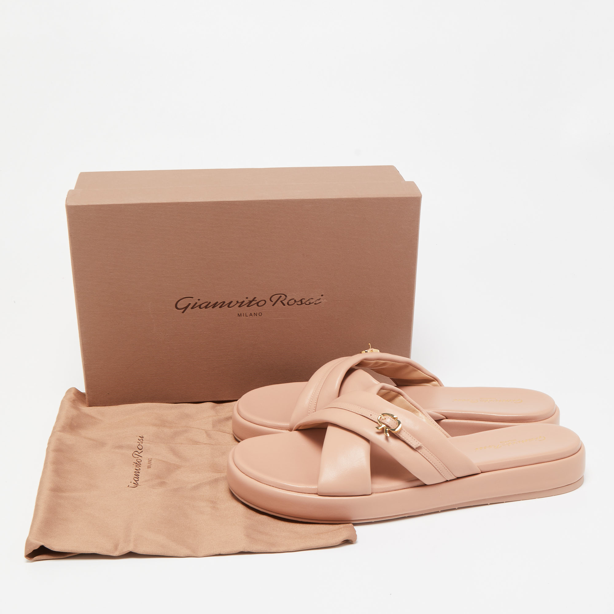 Gianvito Rossi Beige Leather Flatofrm Slide Sandals Size 41.5