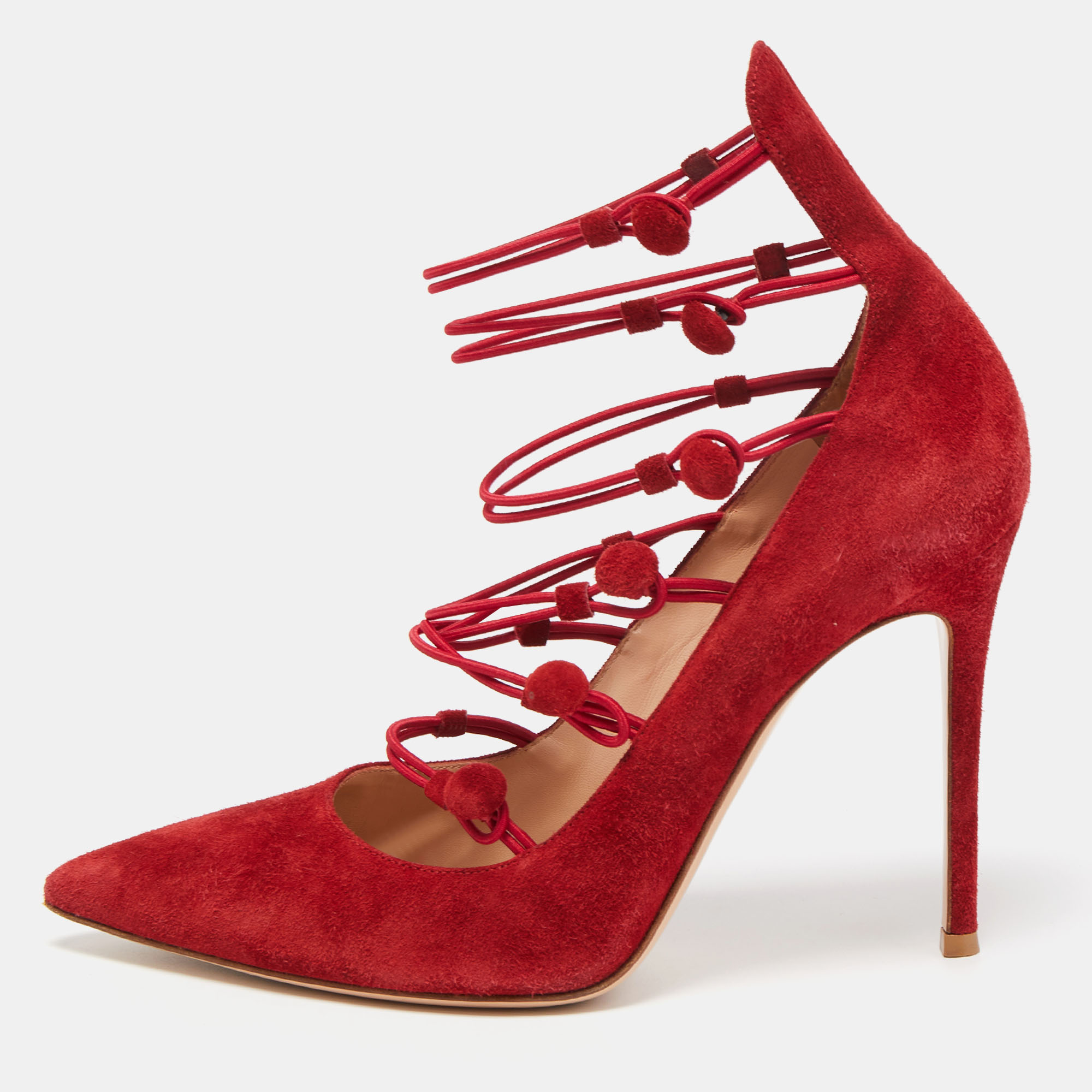 Gianvito Rossi Red Suede Marquis Strappy Pumps Size 39.5