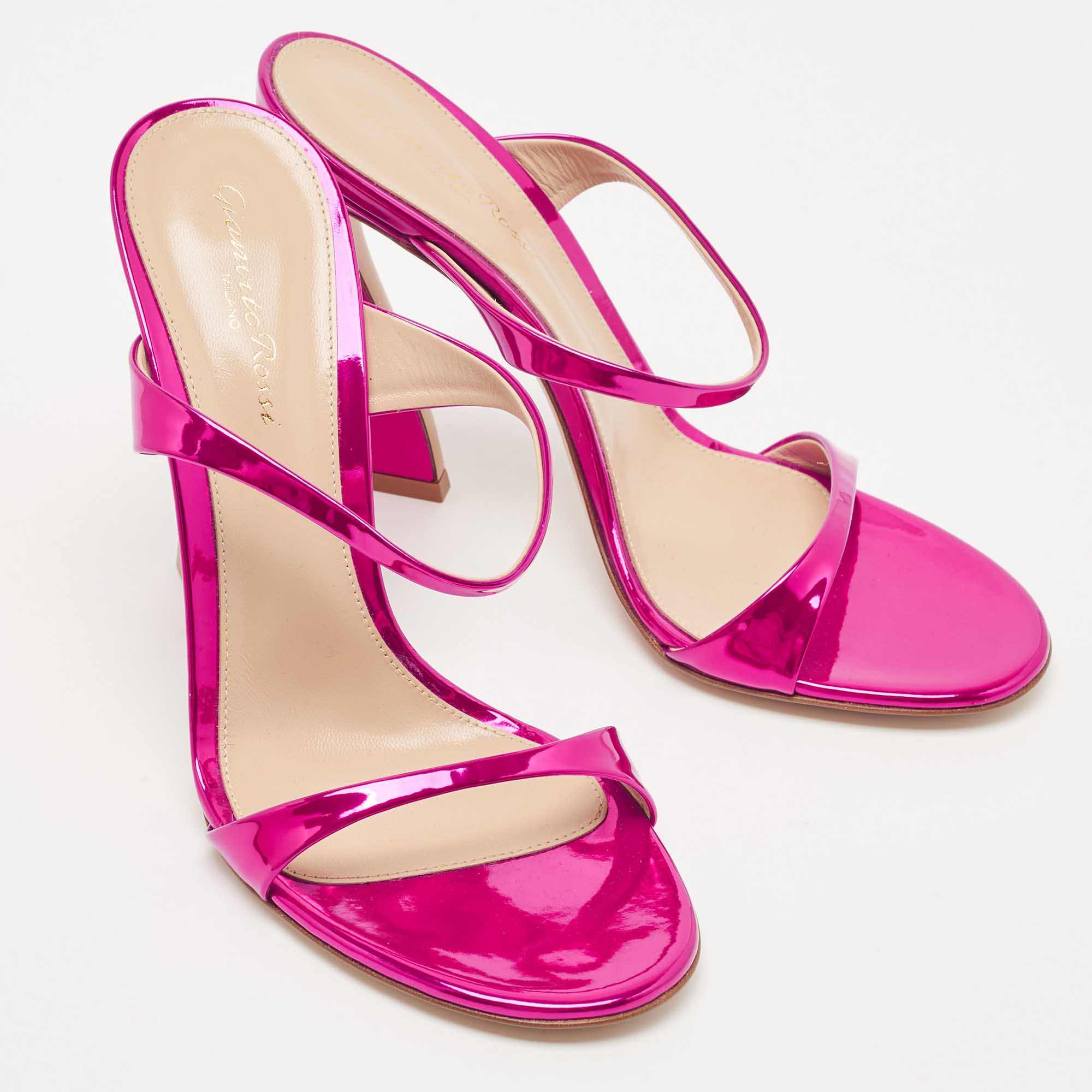Gianvito Rossi Metallic Pink Leather Aura Sandals Size 39