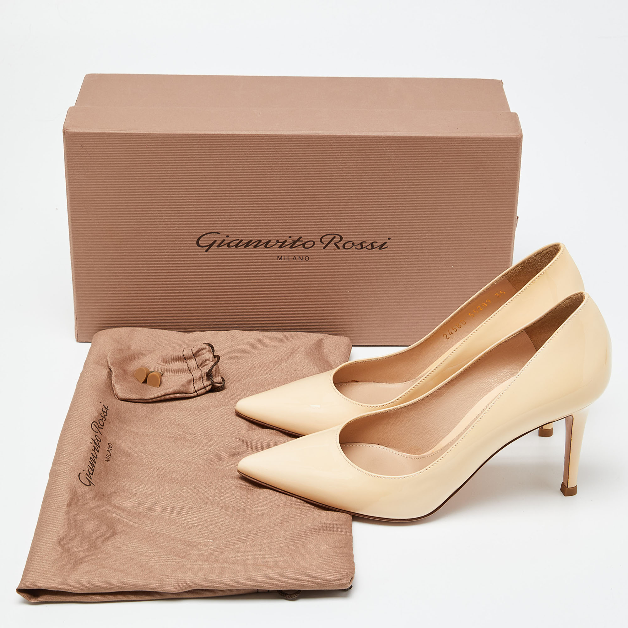Gianvito Rossi Beige Patent Leather Gianvito 85 Pointed Toe Pumps Size 35