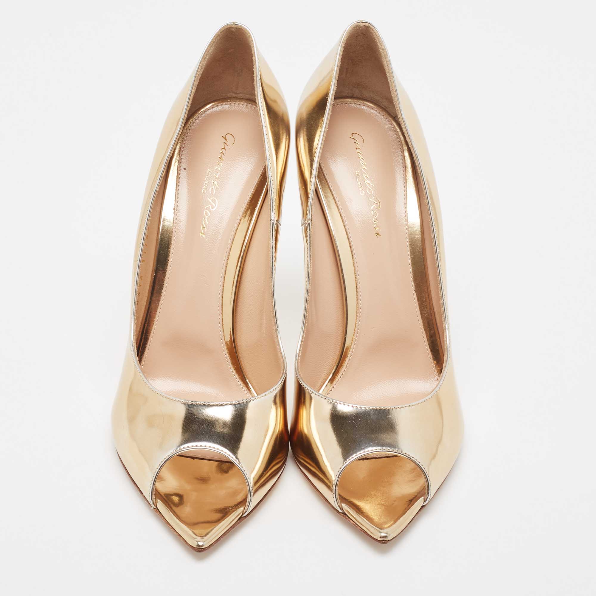 Gianvito Rossi Gold Leather Open Toe Pumps Size 41
