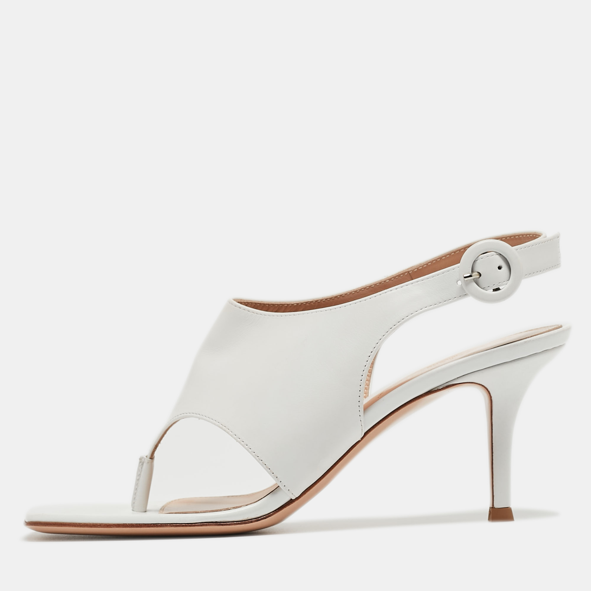 Gianvito Rossi White Leather Thong Slide Ankle Strap Sandals Size 38