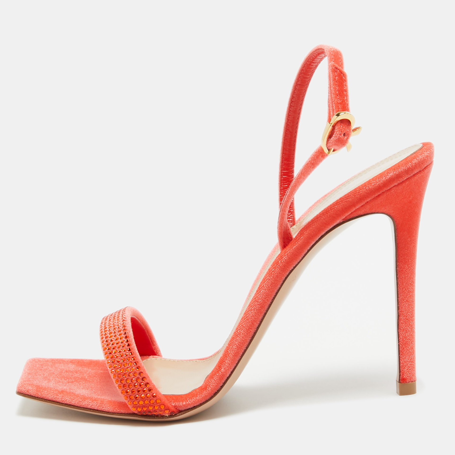 Gianvito rossi poppy red velvet embellished britney sandals size 39.5