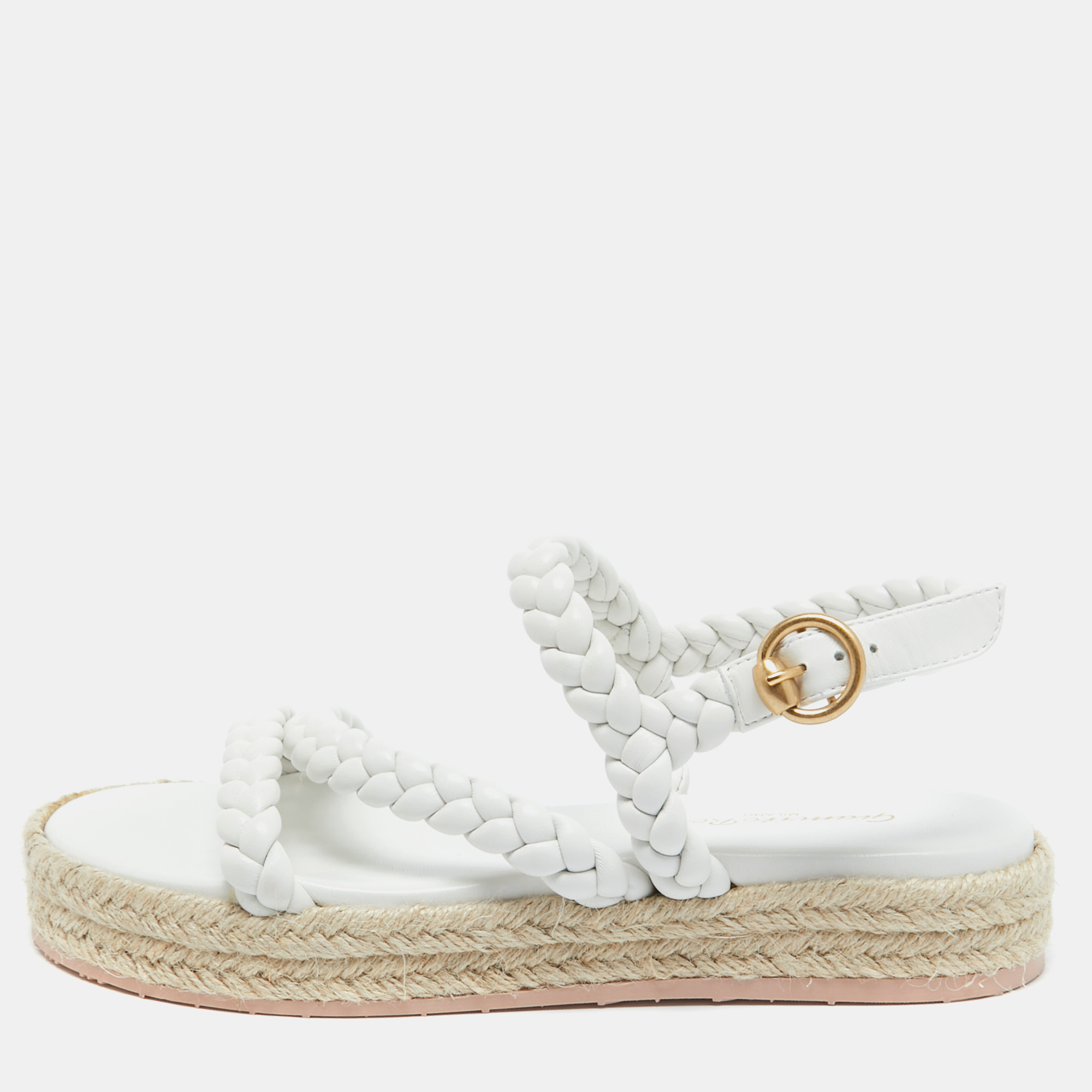 Gianvito rossi white braided leather espadrille platform sandals size 36.5