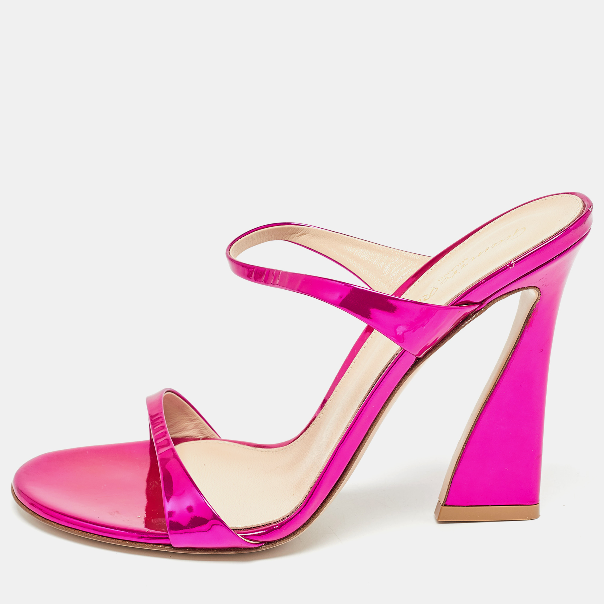 

Gianvito Rossi Metallic Pink Leather Double Strap Slide Sandals Size