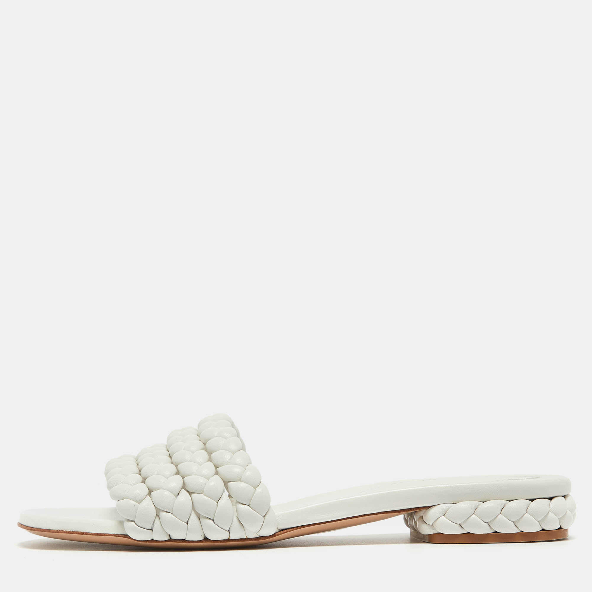 

Gianvito Rossi White Braided Leather Slide Sandals Size