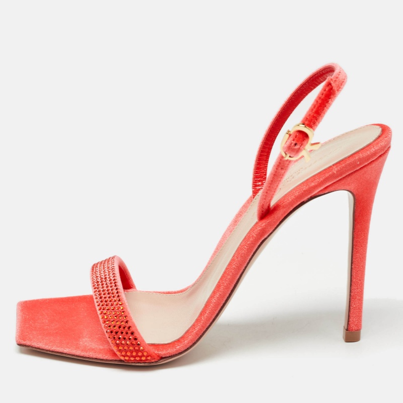 Gianvito rossi pink velvet ankle strap sandals size 37.5