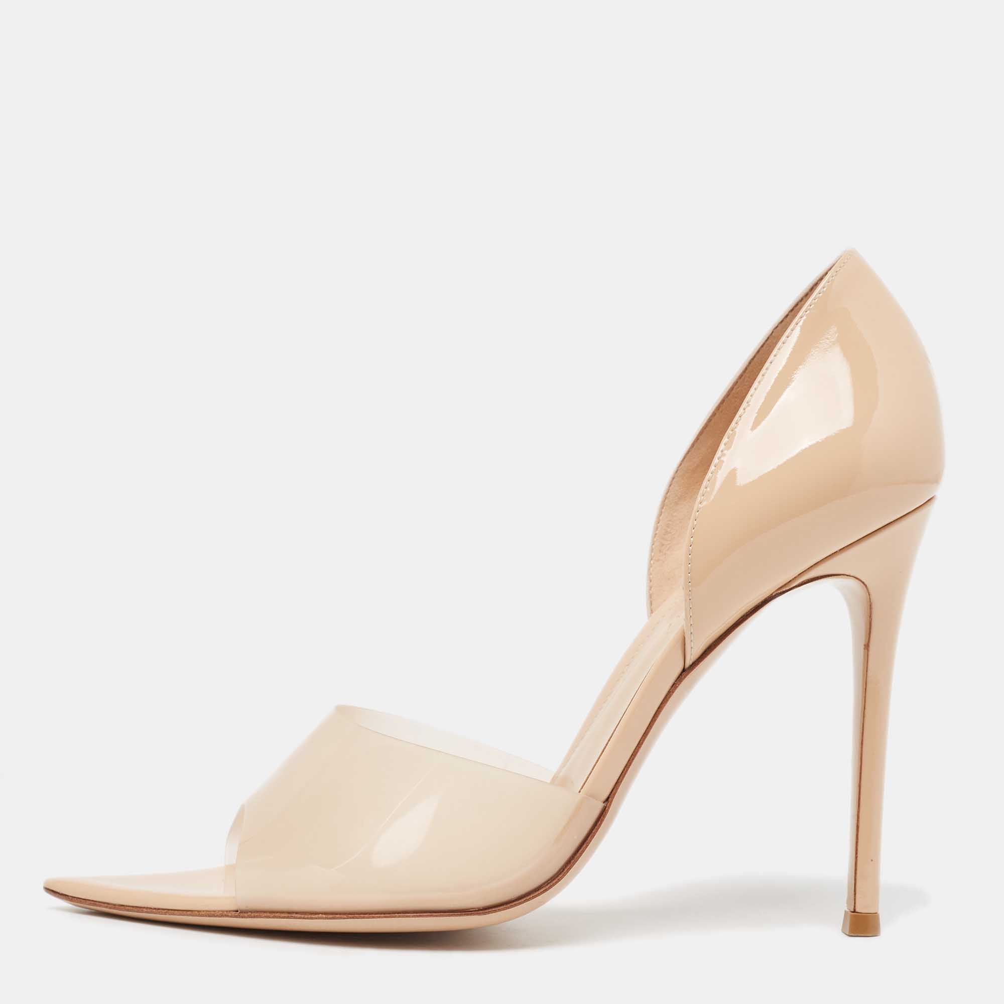 Gianvito rossi beige pvc and patent leather bree pumps size 40
