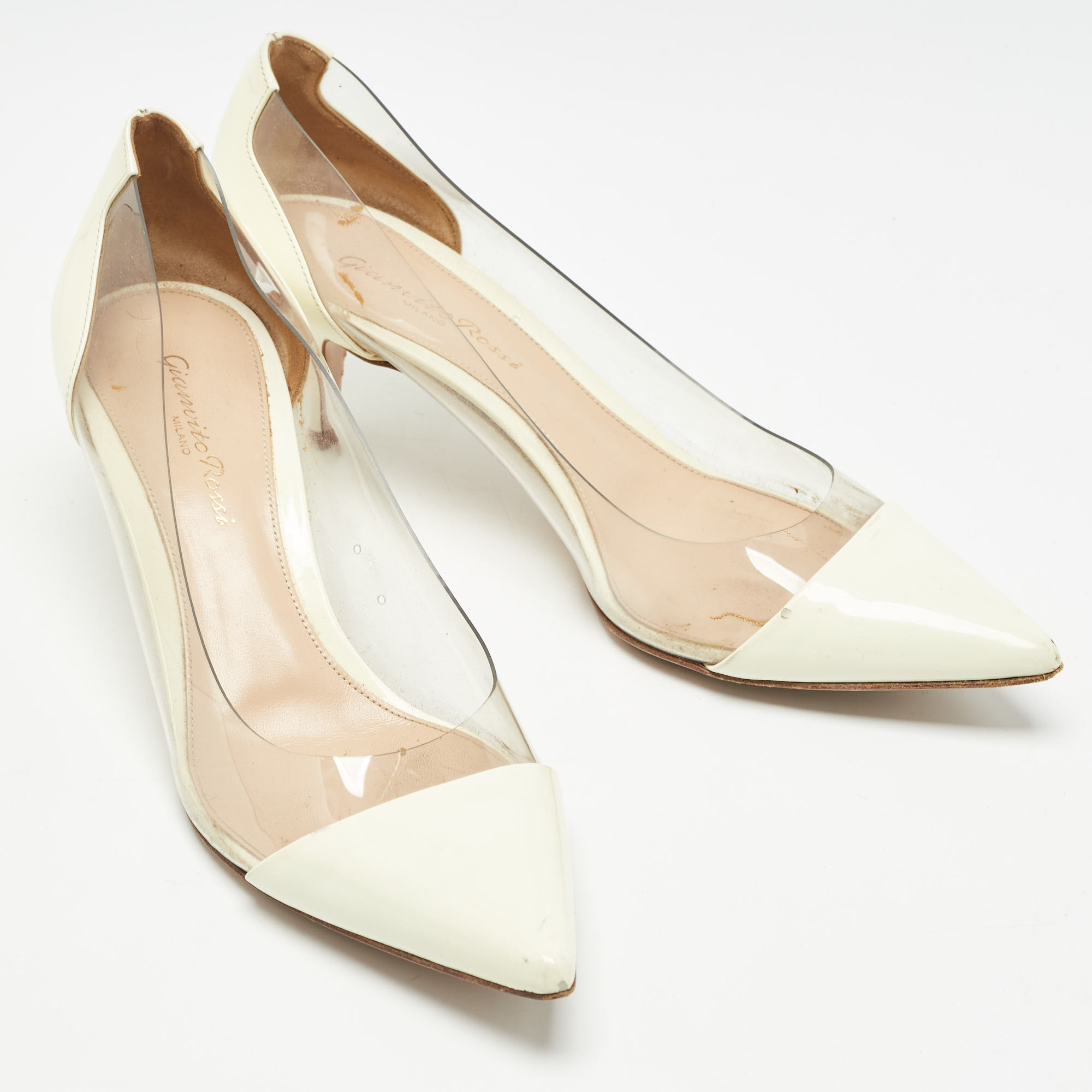 Gianvito Rossi Cream Patent Plexi Pumps Size 38