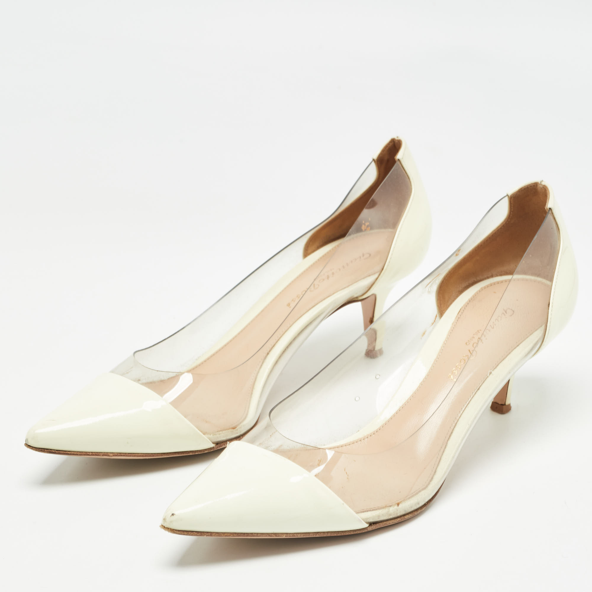 Gianvito Rossi Cream Patent Plexi Pumps Size 38