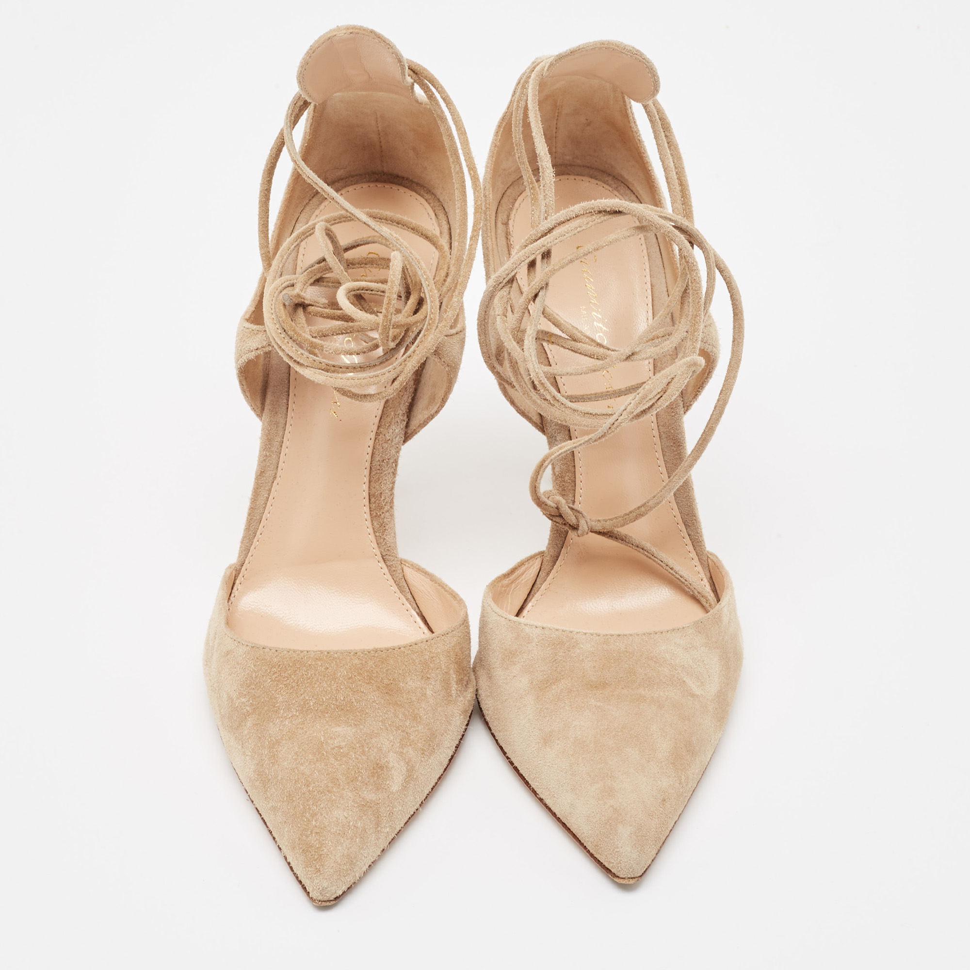 Gianvito Rossi Beige Suede Ankle Tie Pumps Size 37.5