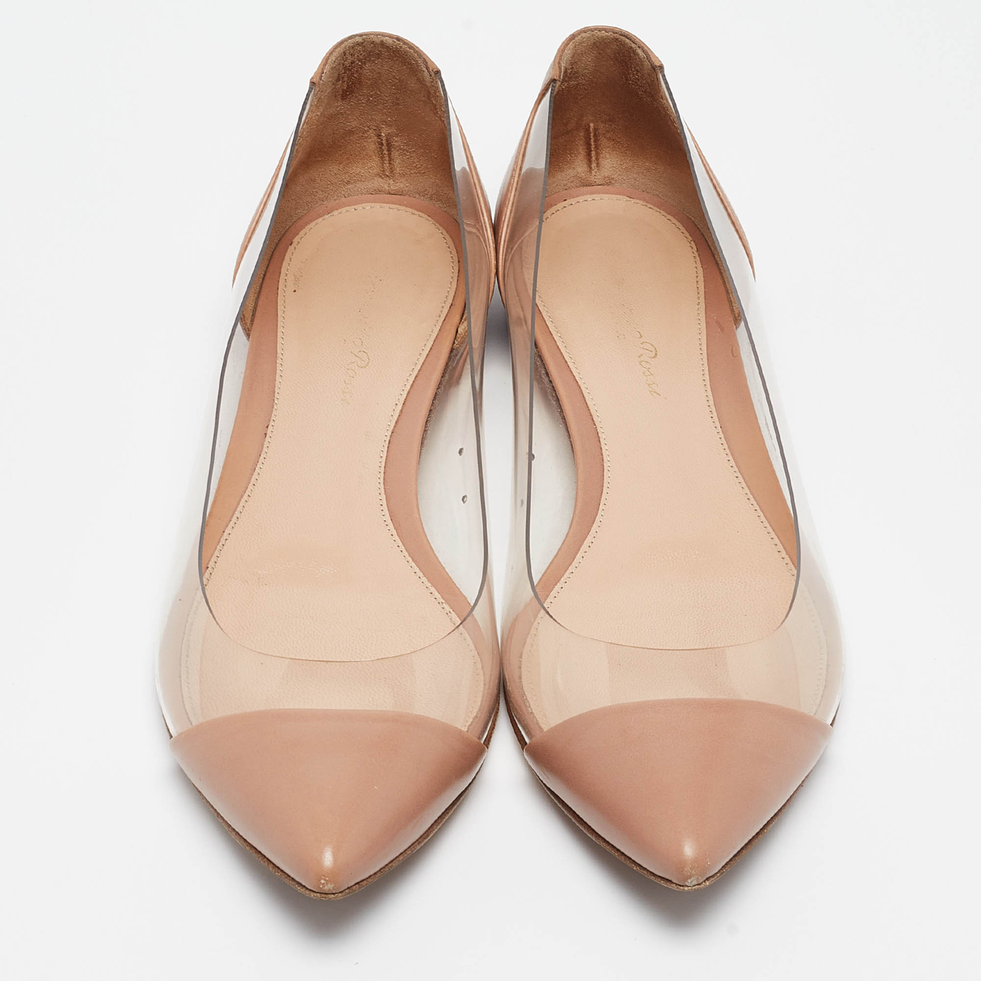 Gianvito Rossi Beige Leather And PVC Plexi Ballet Flats Size 38