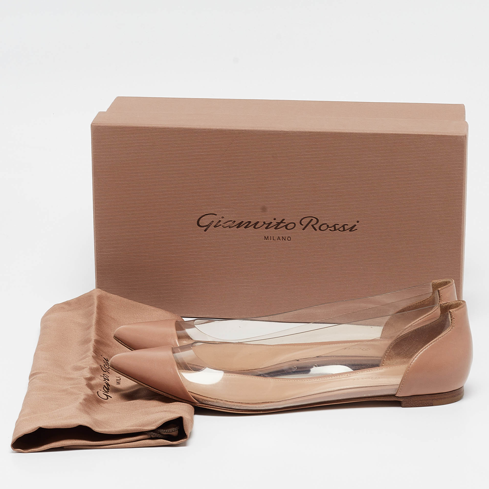 Gianvito Rossi Beige Leather And PVC Plexi Ballet Flats Size 38