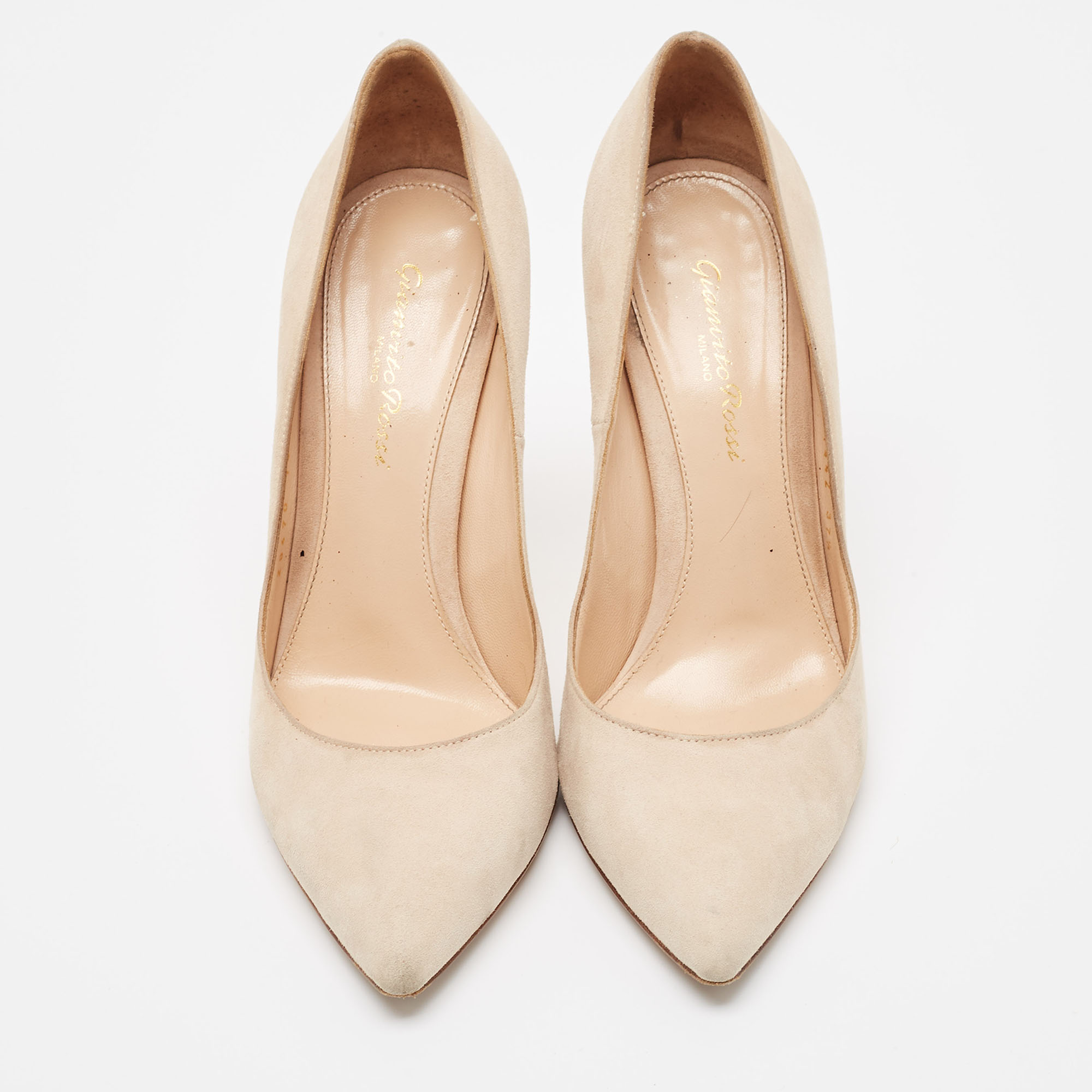 Gianvito Rossi Beige Suede Pointed Toe Pumps Size 37.5