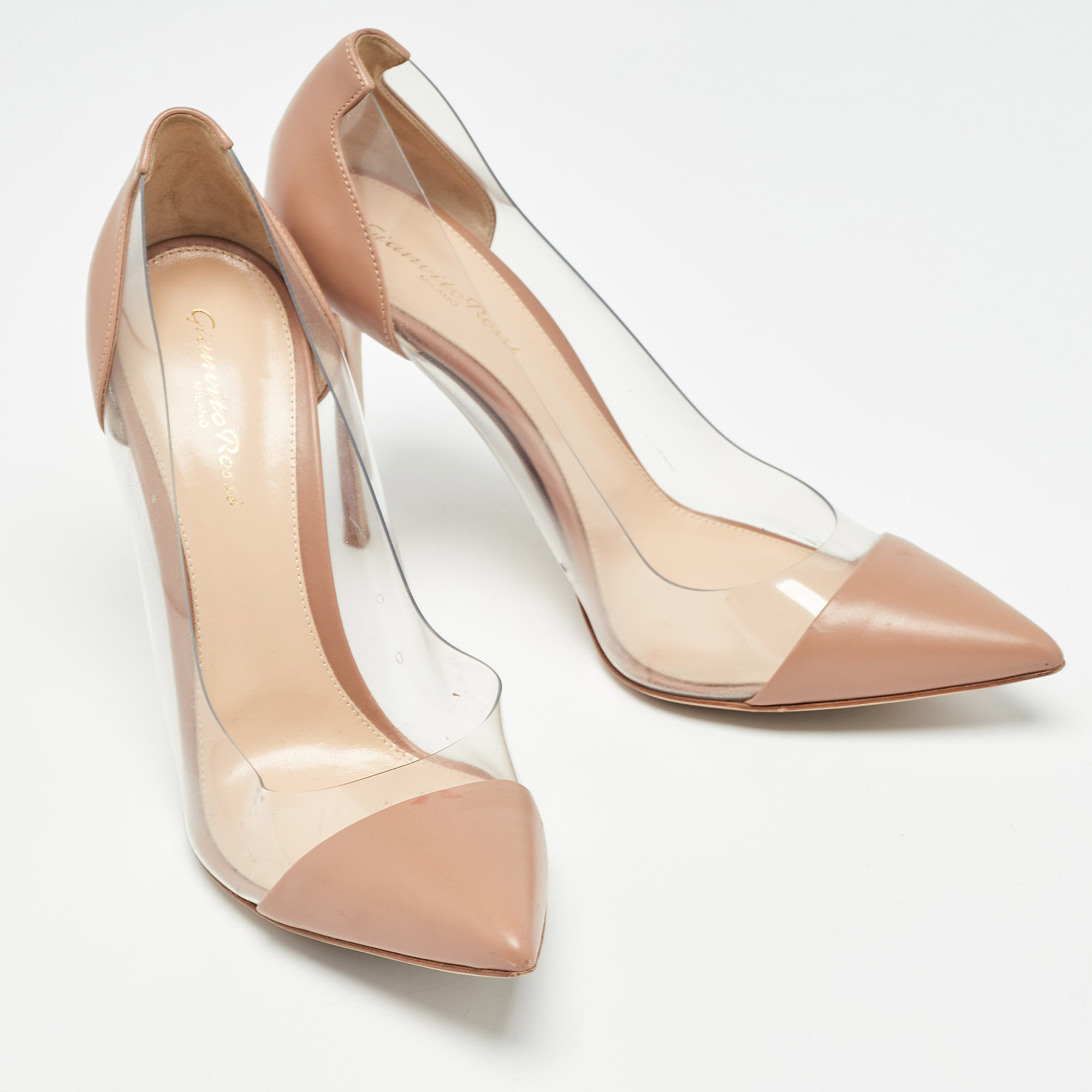 Gianvito Rossi Pink Leather And PVC Plexi Pumps Size 40.5