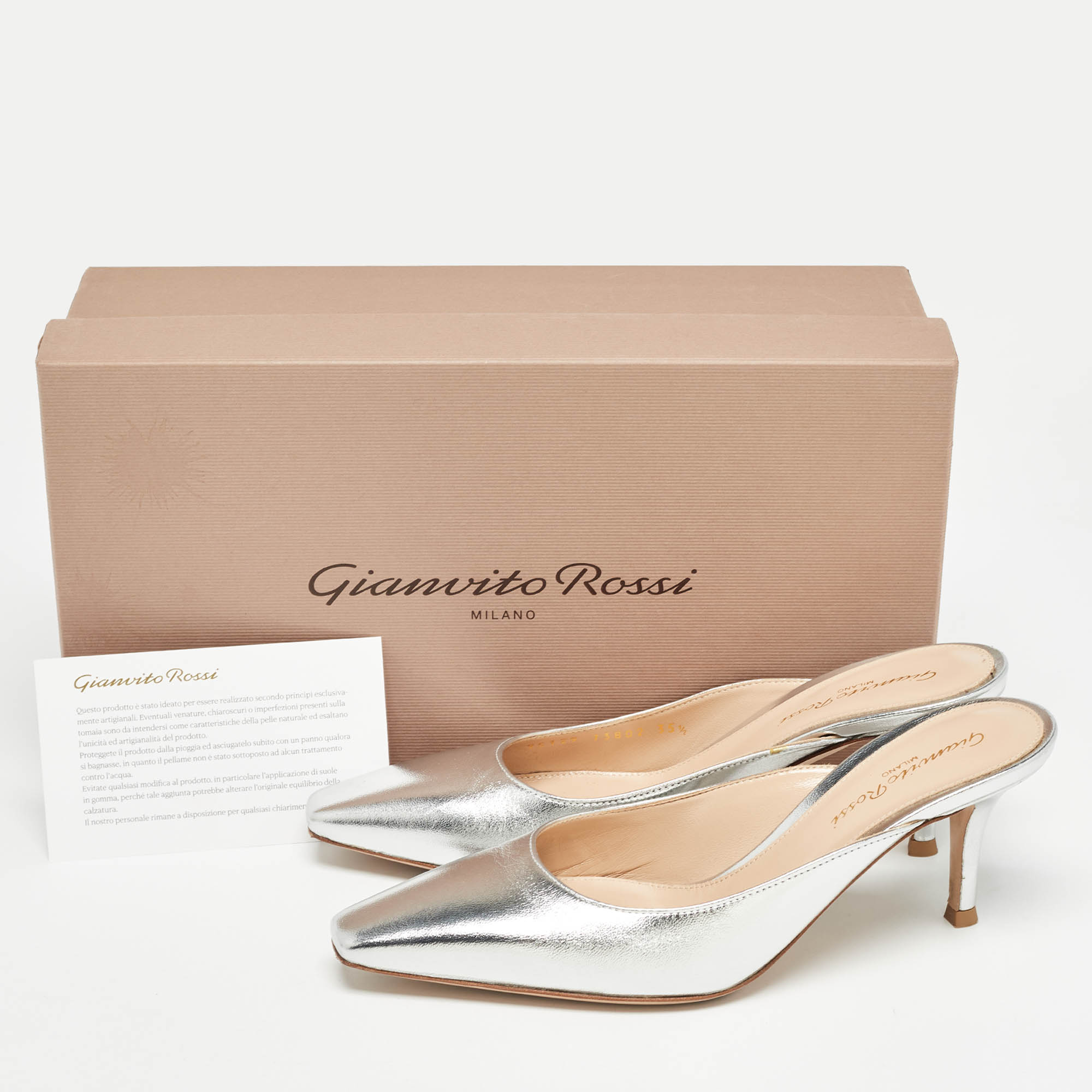 Gianvito Rossi Silver Leather Lindsay Mules Size 35.5