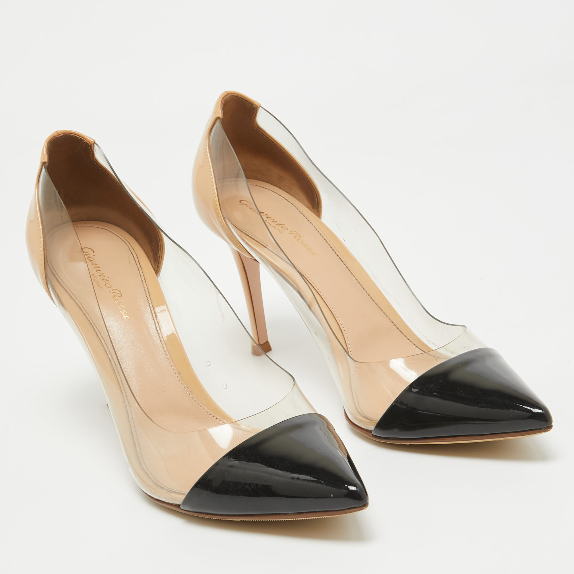 Gianvito Rossi Black/Beige Patent And PVC Plexi Pumps Size 40