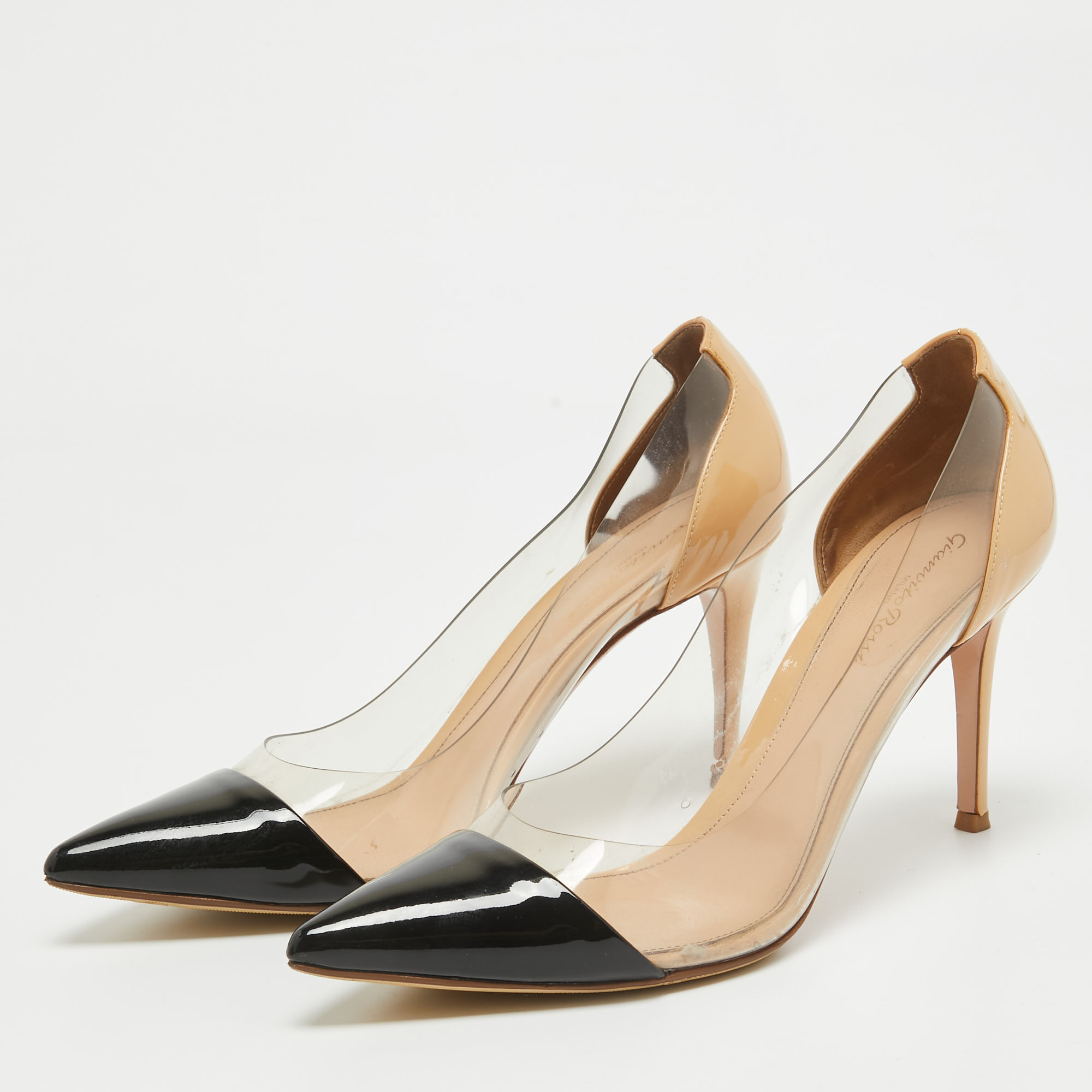 Gianvito Rossi Black/Beige Patent And PVC Plexi Pumps Size 40