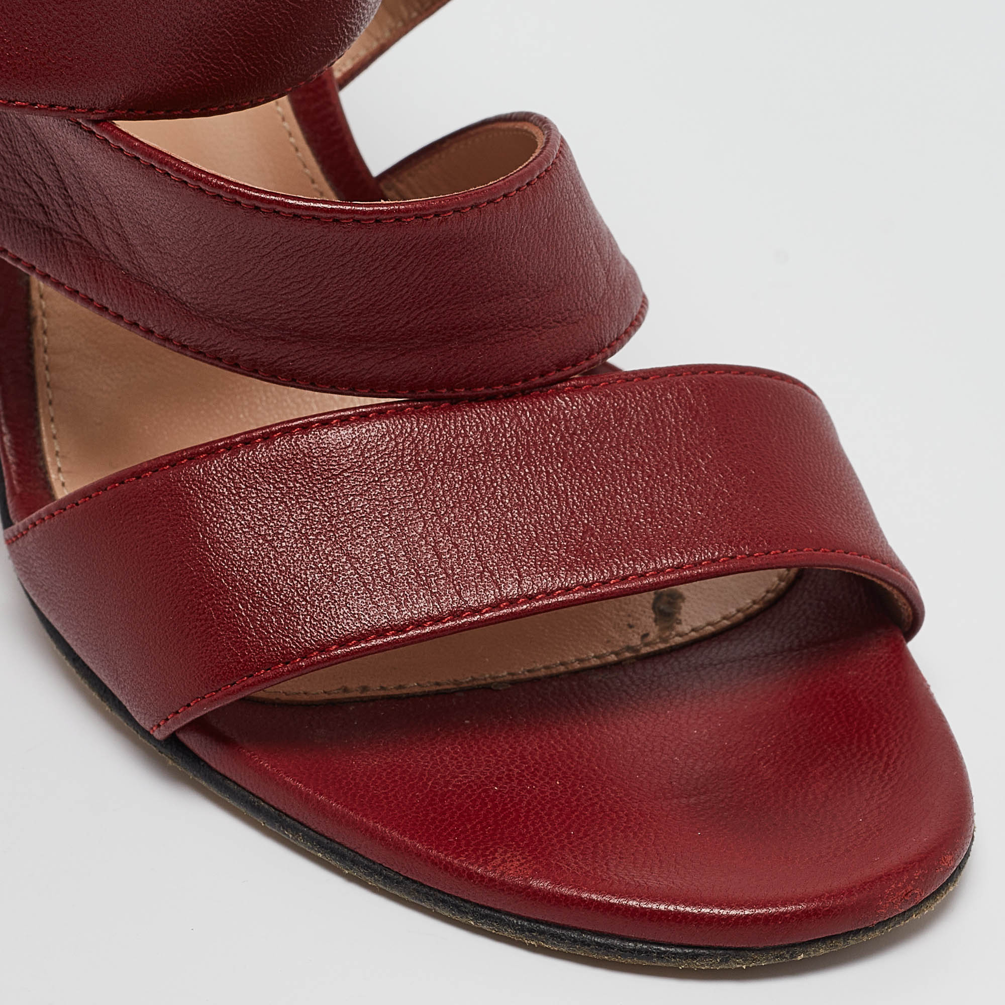 Gianvito Rossi Burgundy Leather Ankle Wrap Sandals Size 39