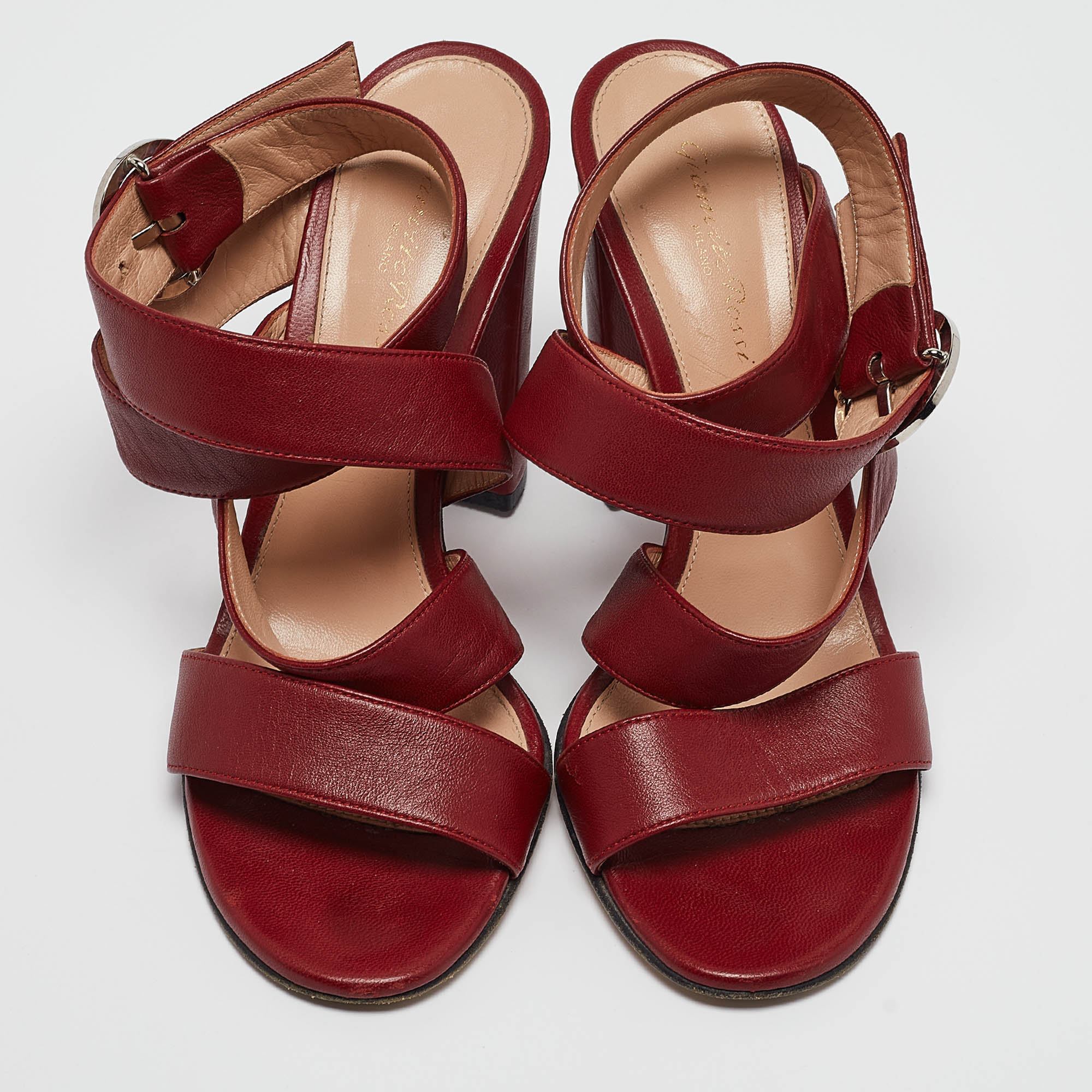 Gianvito Rossi Burgundy Leather Ankle Wrap Sandals Size 39