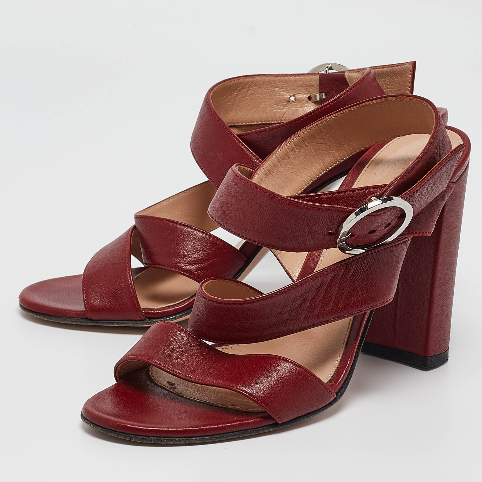 Gianvito Rossi Burgundy Leather Ankle Wrap Sandals Size 39