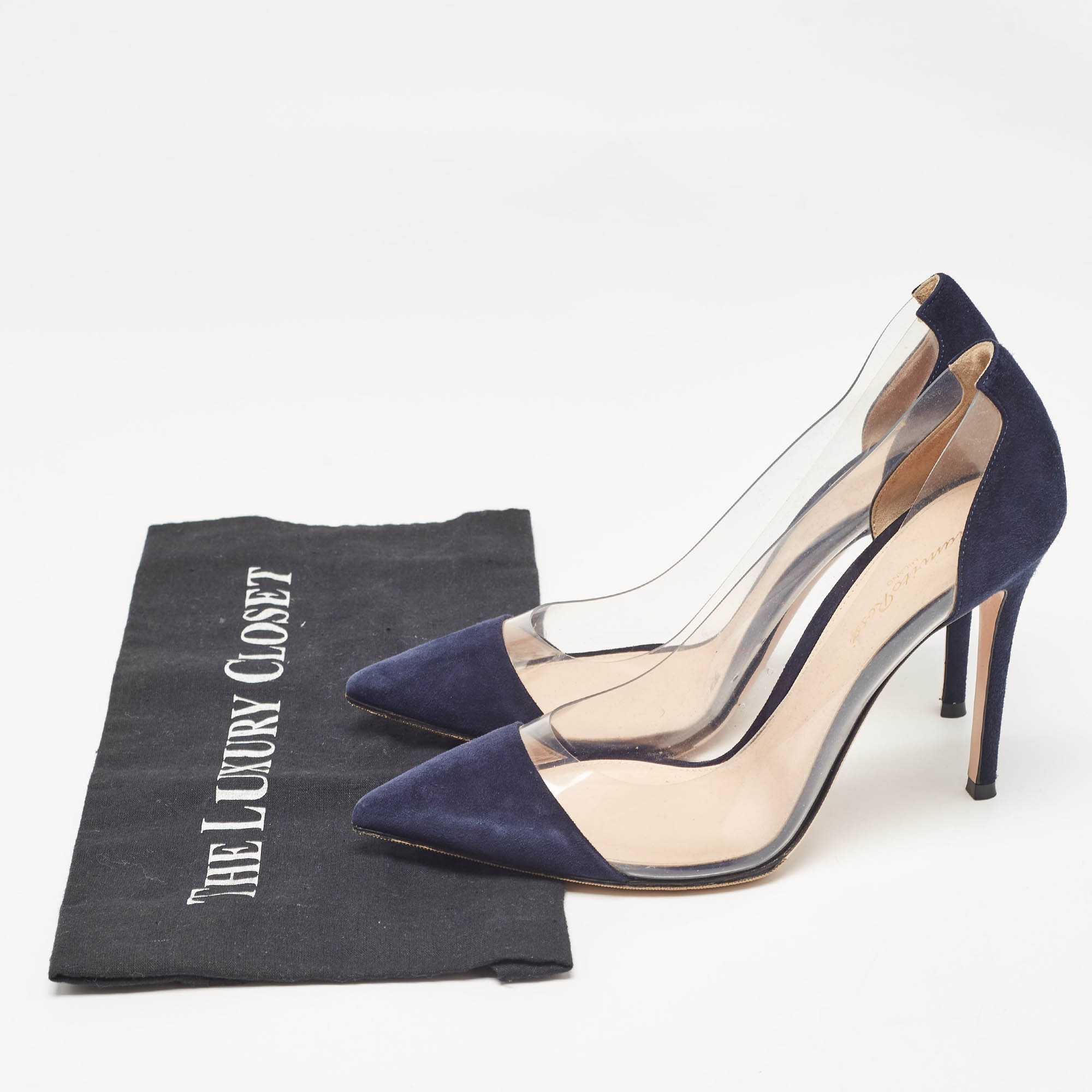 Gianvito Rossi Blue Suede And PVC Plexi Pointed Toe Pumps 39