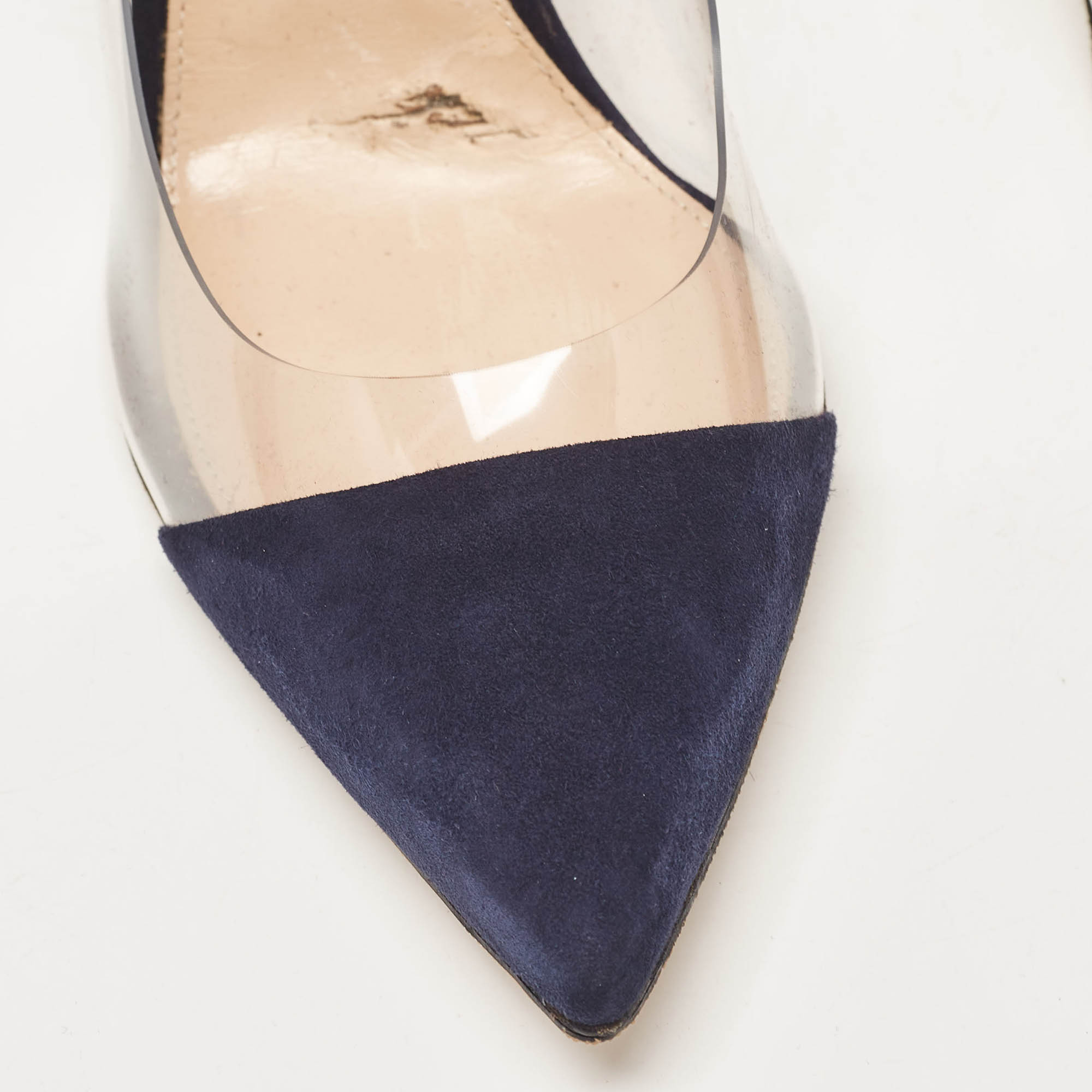 Gianvito Rossi Blue Suede And PVC Plexi Pointed Toe Pumps 39