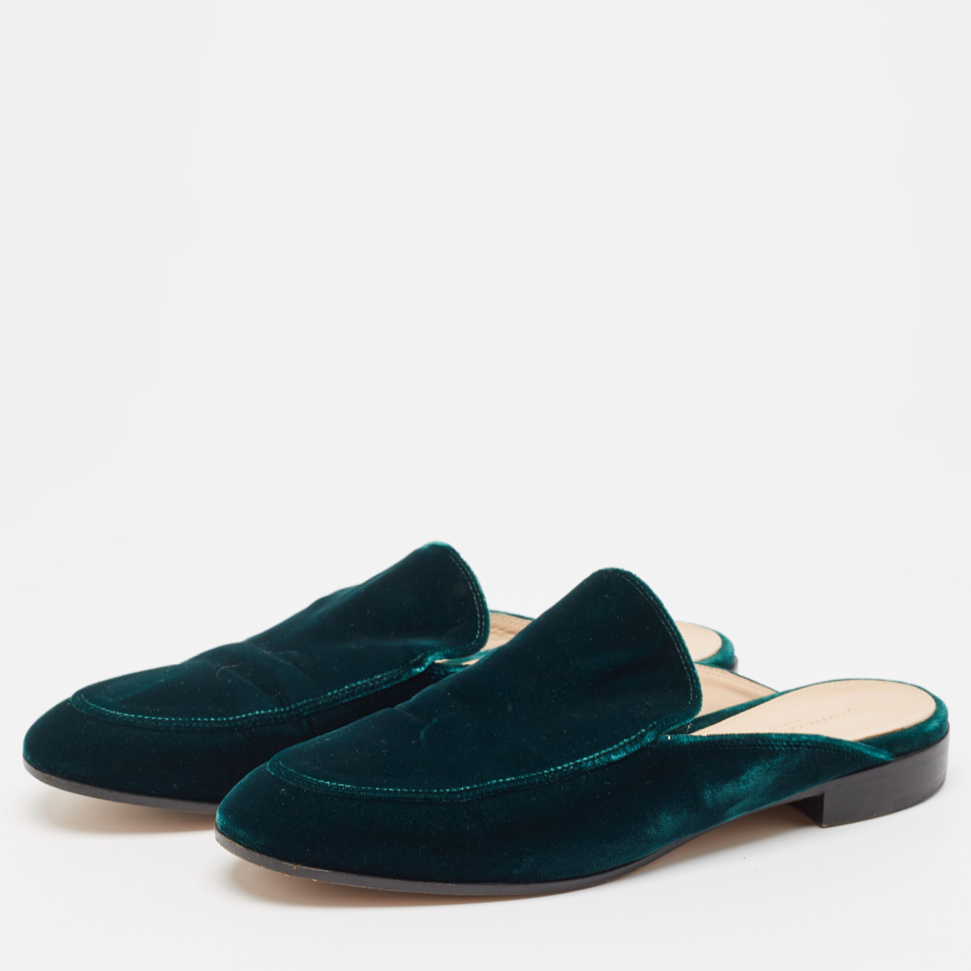 Gianvito Rossi Green Velvet Palau Flat Mules Size 36.5