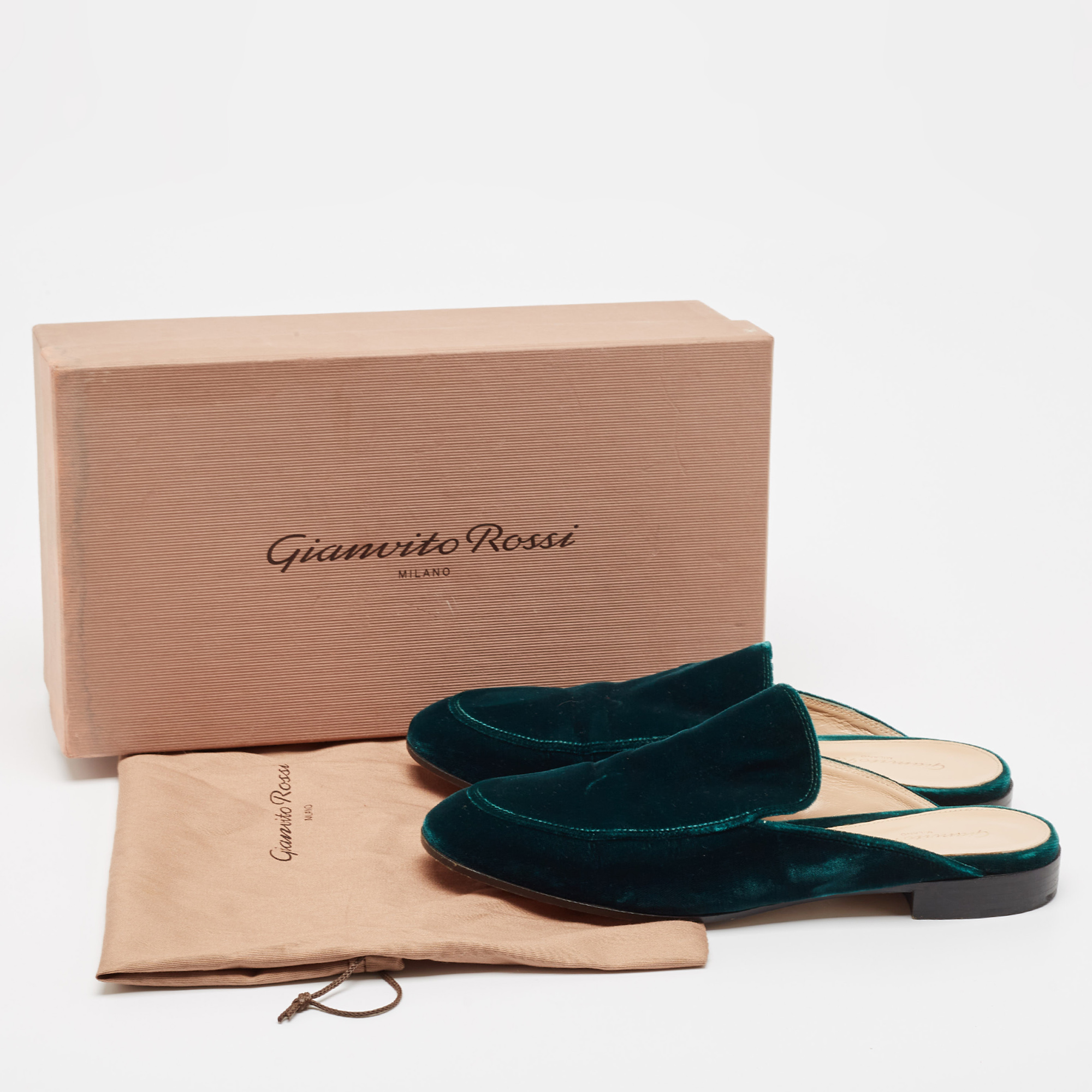 Gianvito Rossi Green Velvet Palau Flat Mules Size 36.5