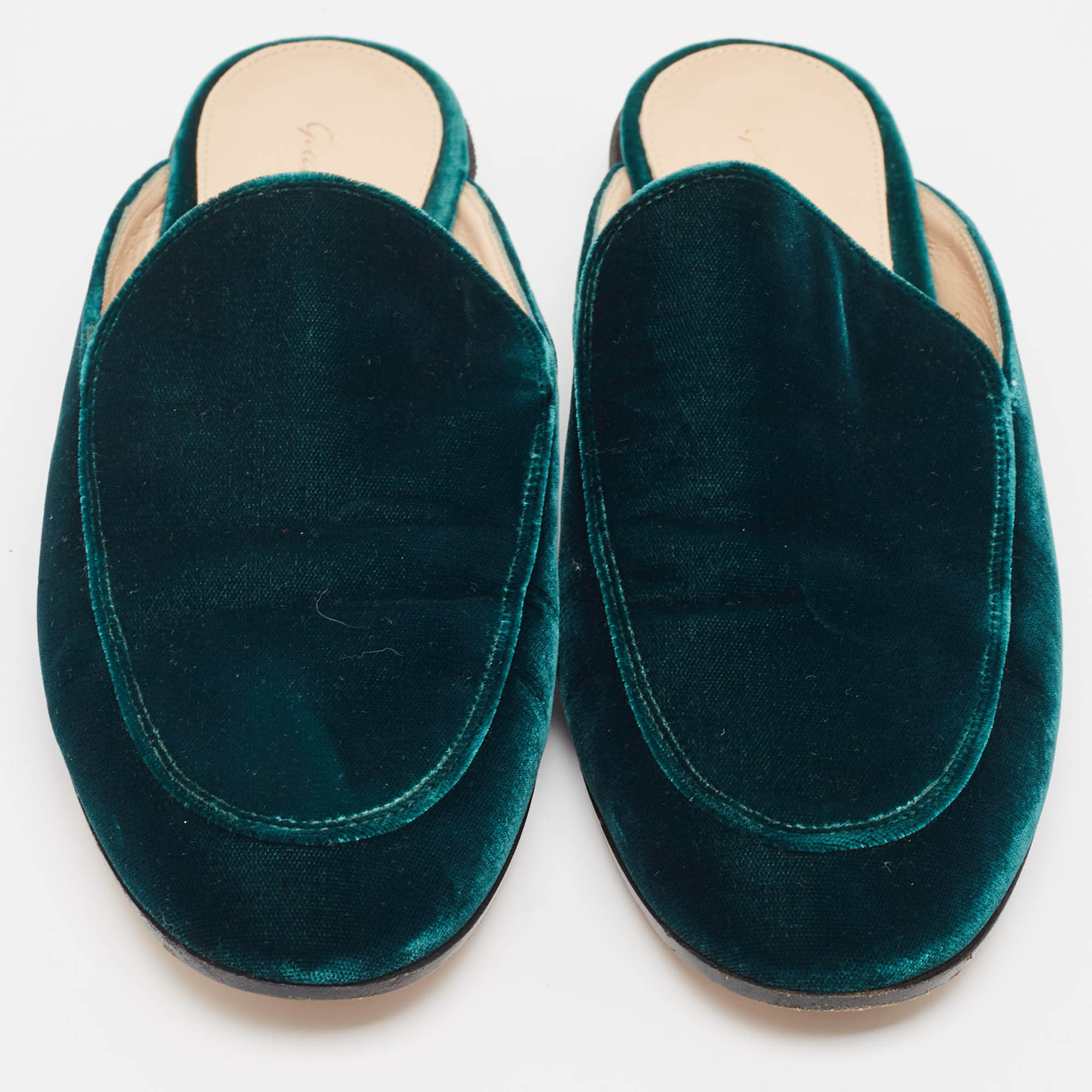 Gianvito Rossi Green Velvet Palau Flat Mules Size 36.5