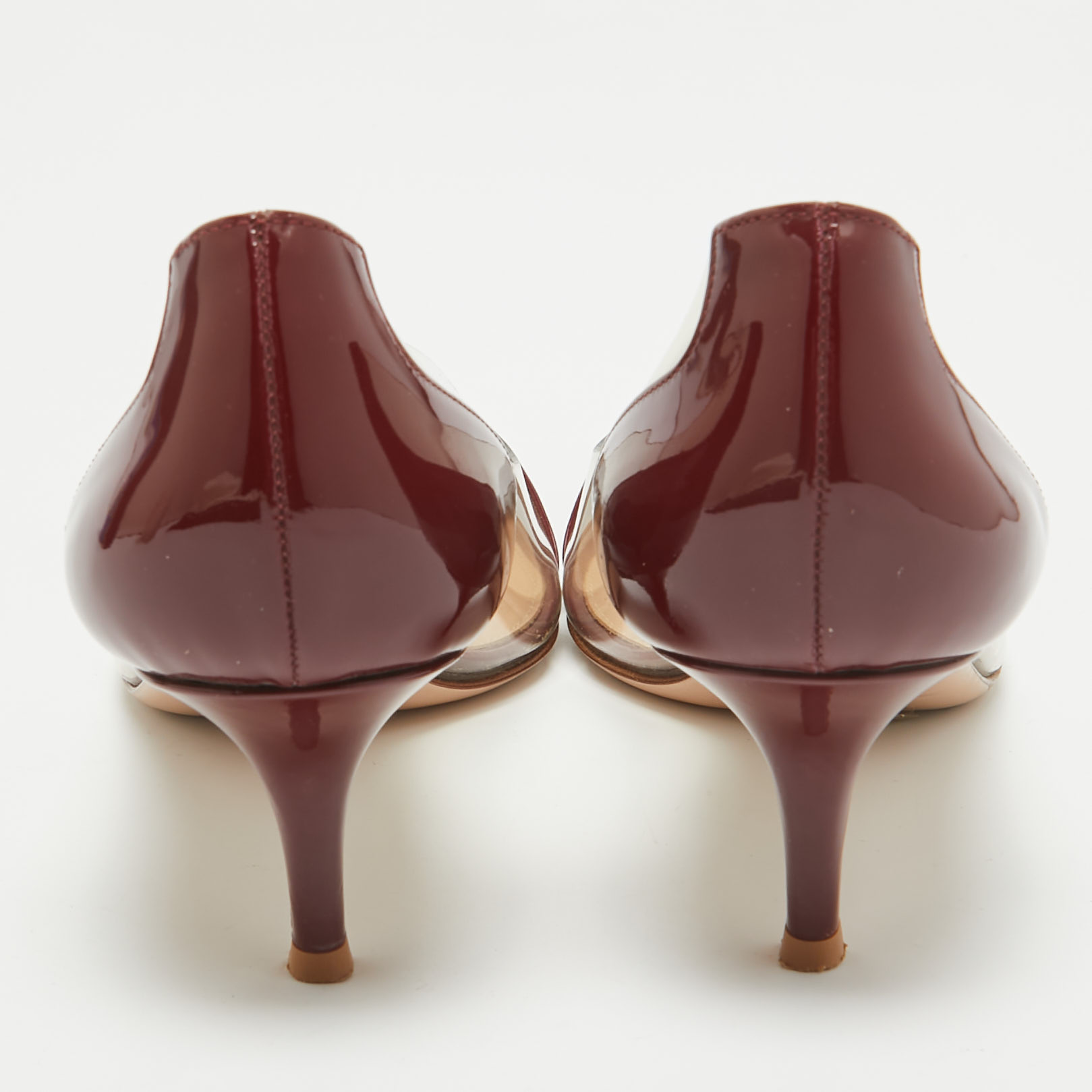 Gianvito Rossi Burgundy Patent Leather And PVC Plexi Pointed Toe Pumps Size 38.5