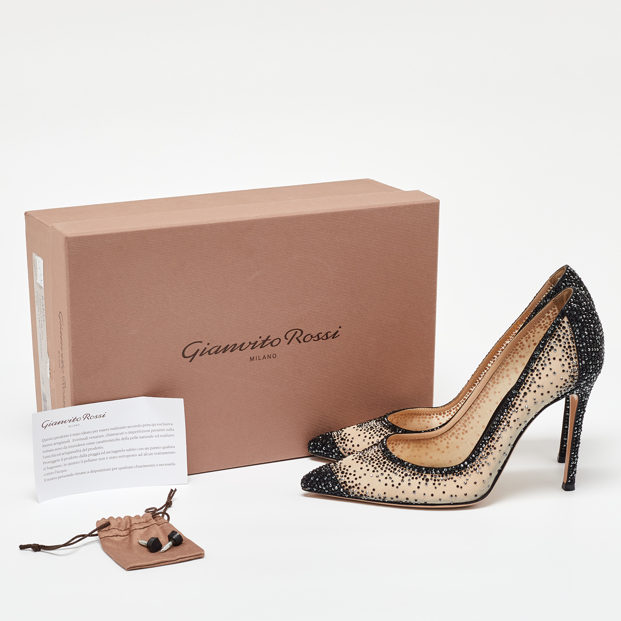 Gianvito Rossi Beige/Black Mesh Embellished Pumps Size 37