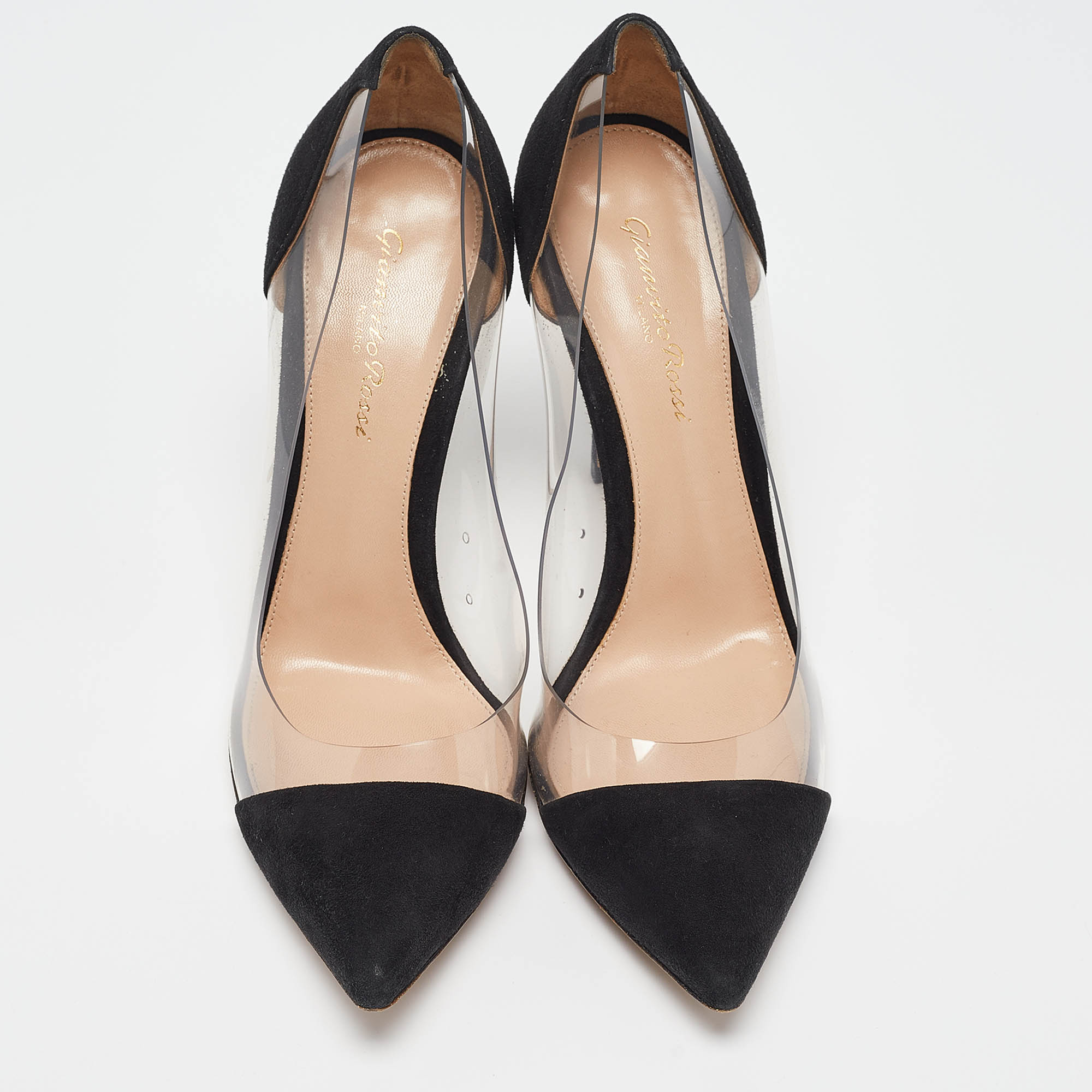 Gianvito Rossi Black Suede And PVC Plexi Pumps Size 38.5