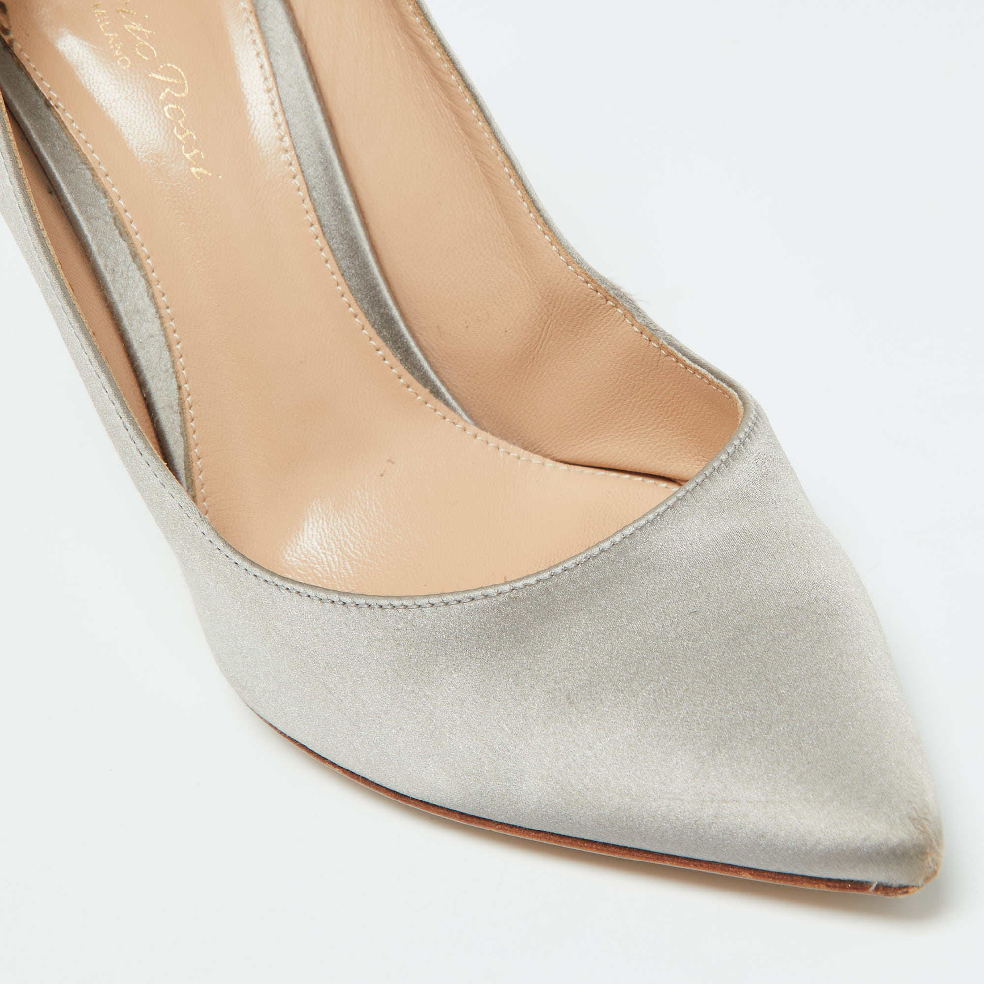 Gianvito Rossi Grey Satin Pointed Toe Pumps Size 38