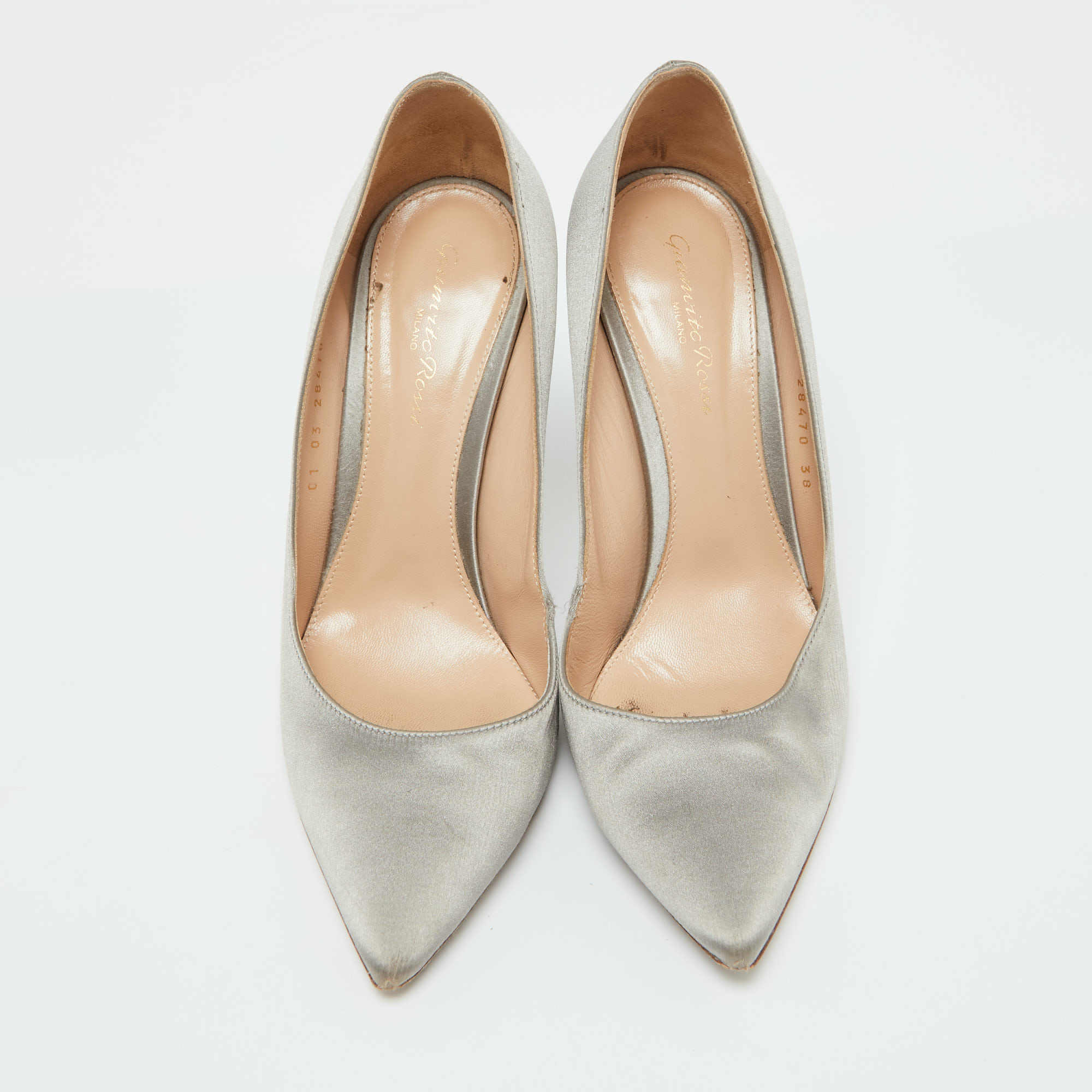 Gianvito Rossi Grey Satin Pointed Toe Pumps Size 38