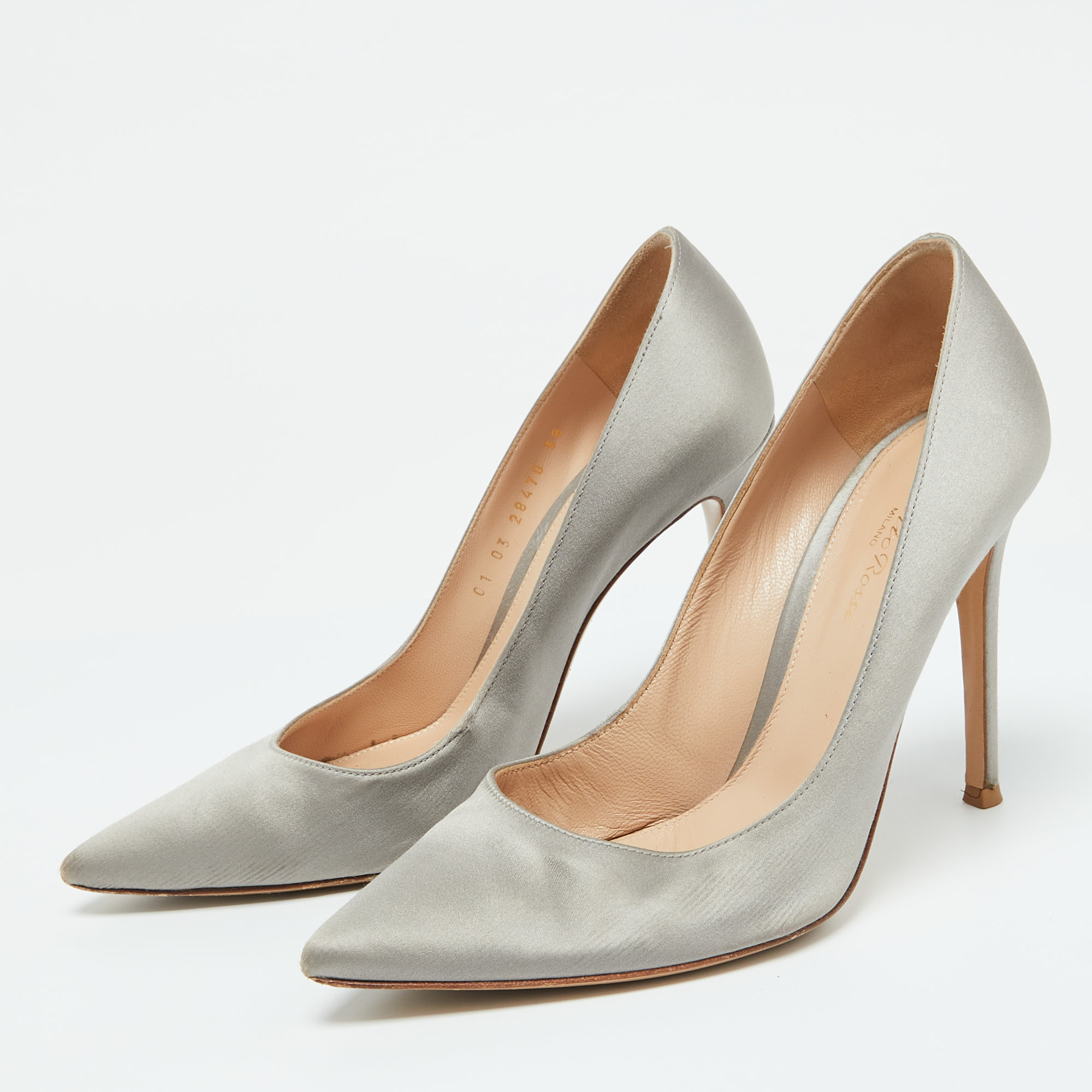 Gianvito Rossi Grey Satin Pointed Toe Pumps Size 38