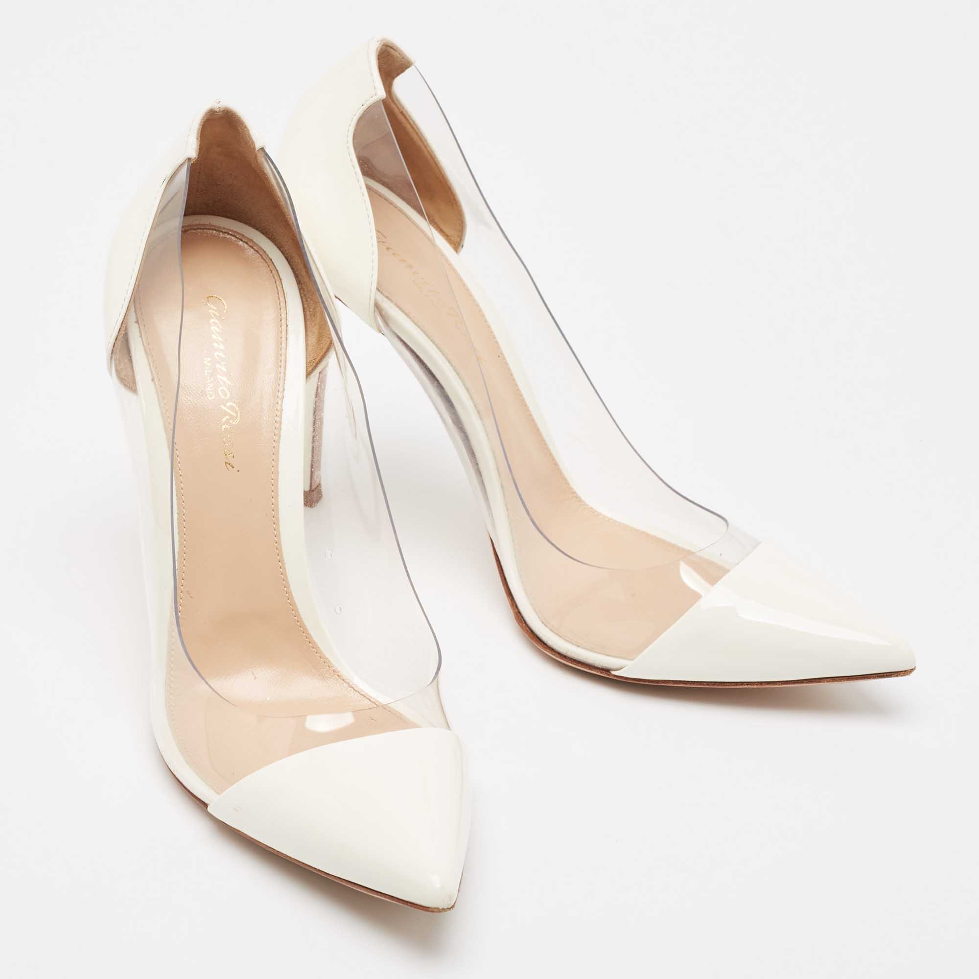 Gianvito Rossi Off White Patent Leather And PVC Plexi Pumps Size 40