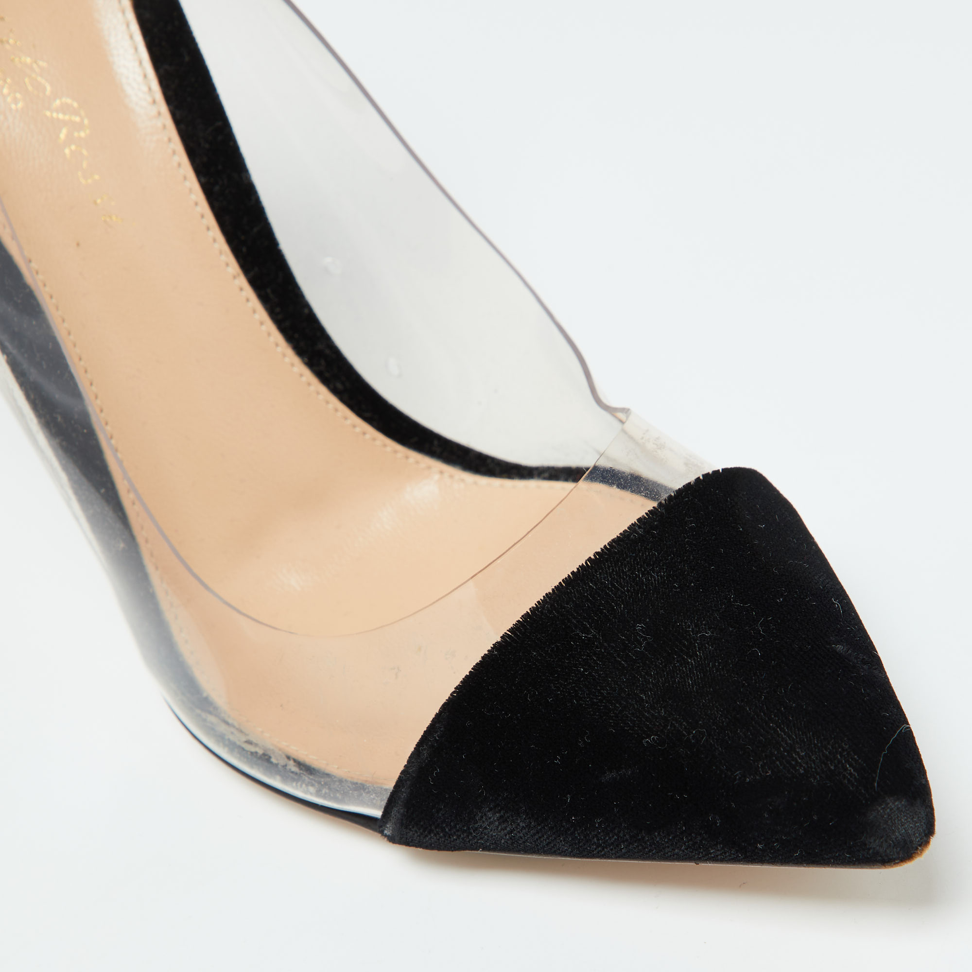 Gianvito Rossi Black Velvet And PVC Plexi Pointed Toe Pumps Size 37