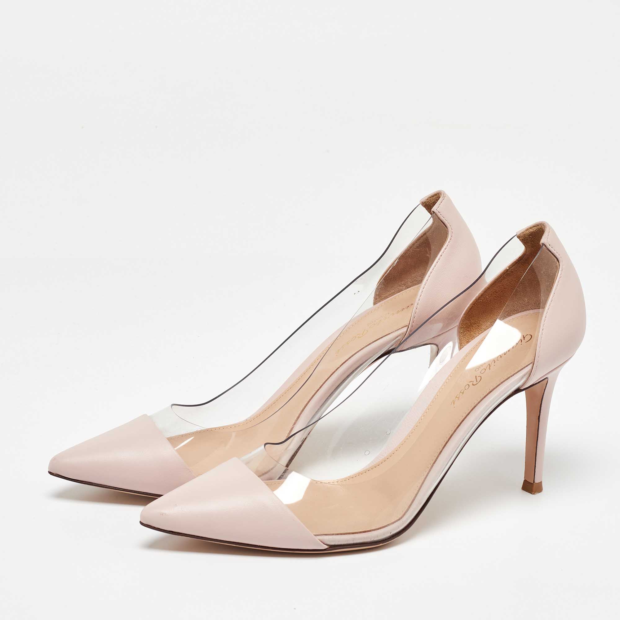 Gianvito Rossi Light Pink Leather And PVC Plexi Pumps Size 36.5