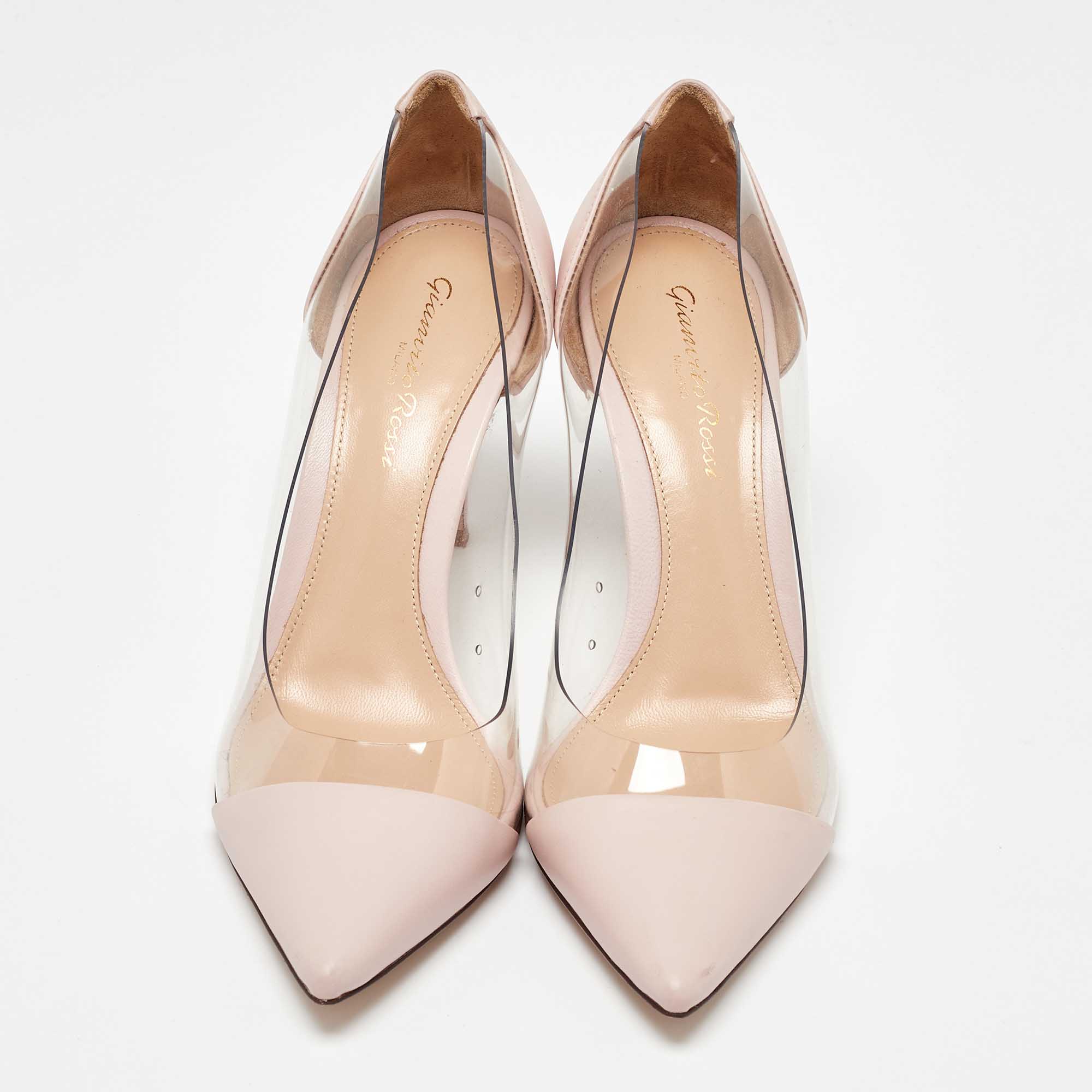 Gianvito Rossi Light Pink Leather And PVC Plexi Pumps Size 36.5