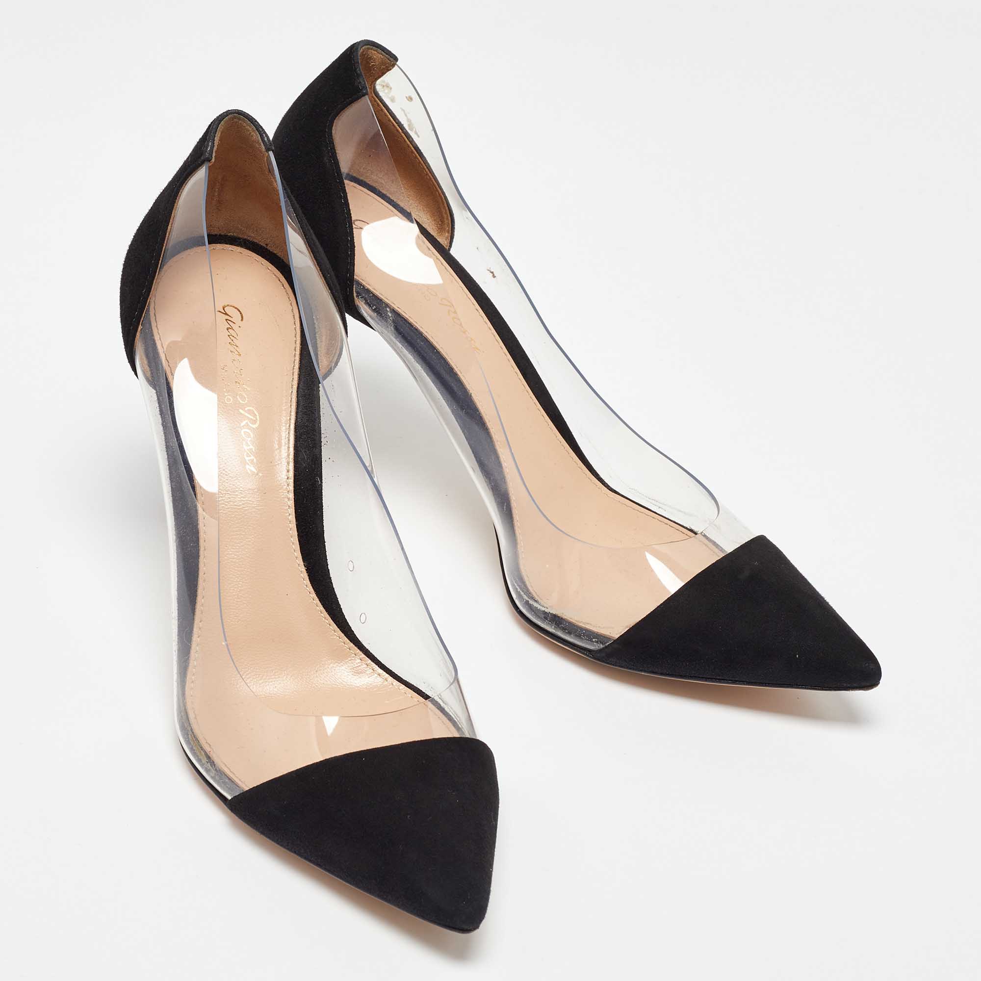 Gianvito Rossi Black PVC And Suede Plexi Pointed Toe Pumps Size 37.5