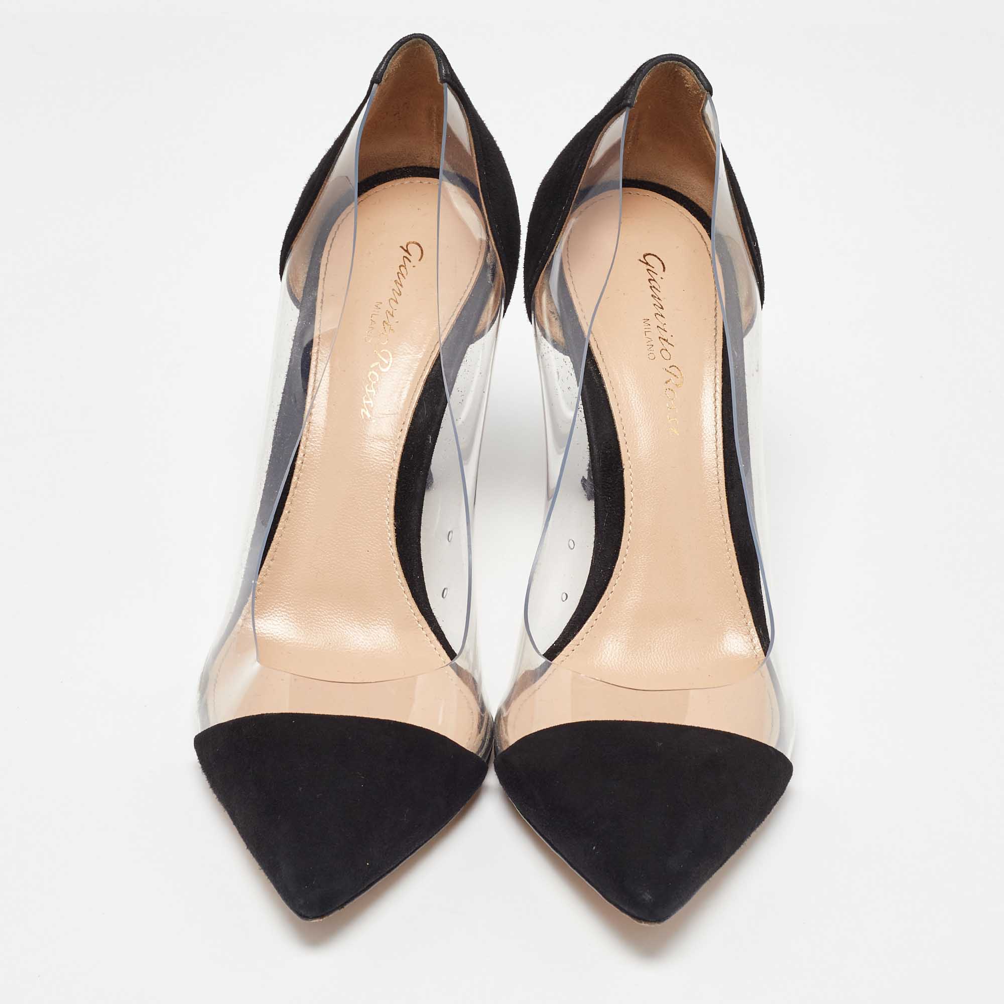 Gianvito Rossi Black PVC And Suede Plexi Pointed Toe Pumps Size 37.5